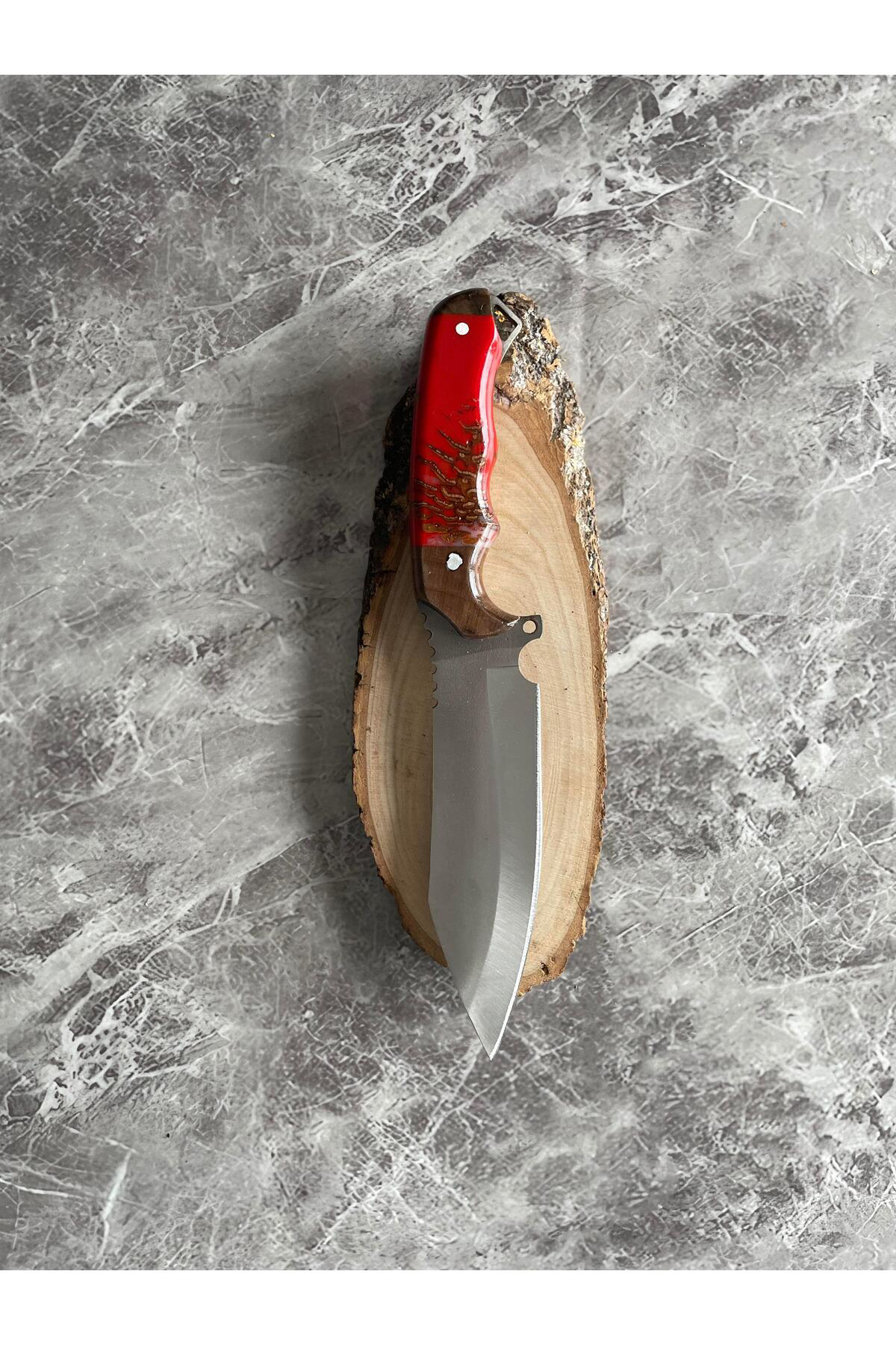 Kozalak Hibrit Kırmızı Epoksi Kabze Kamp Bıçağı – Outdoor, Hediye