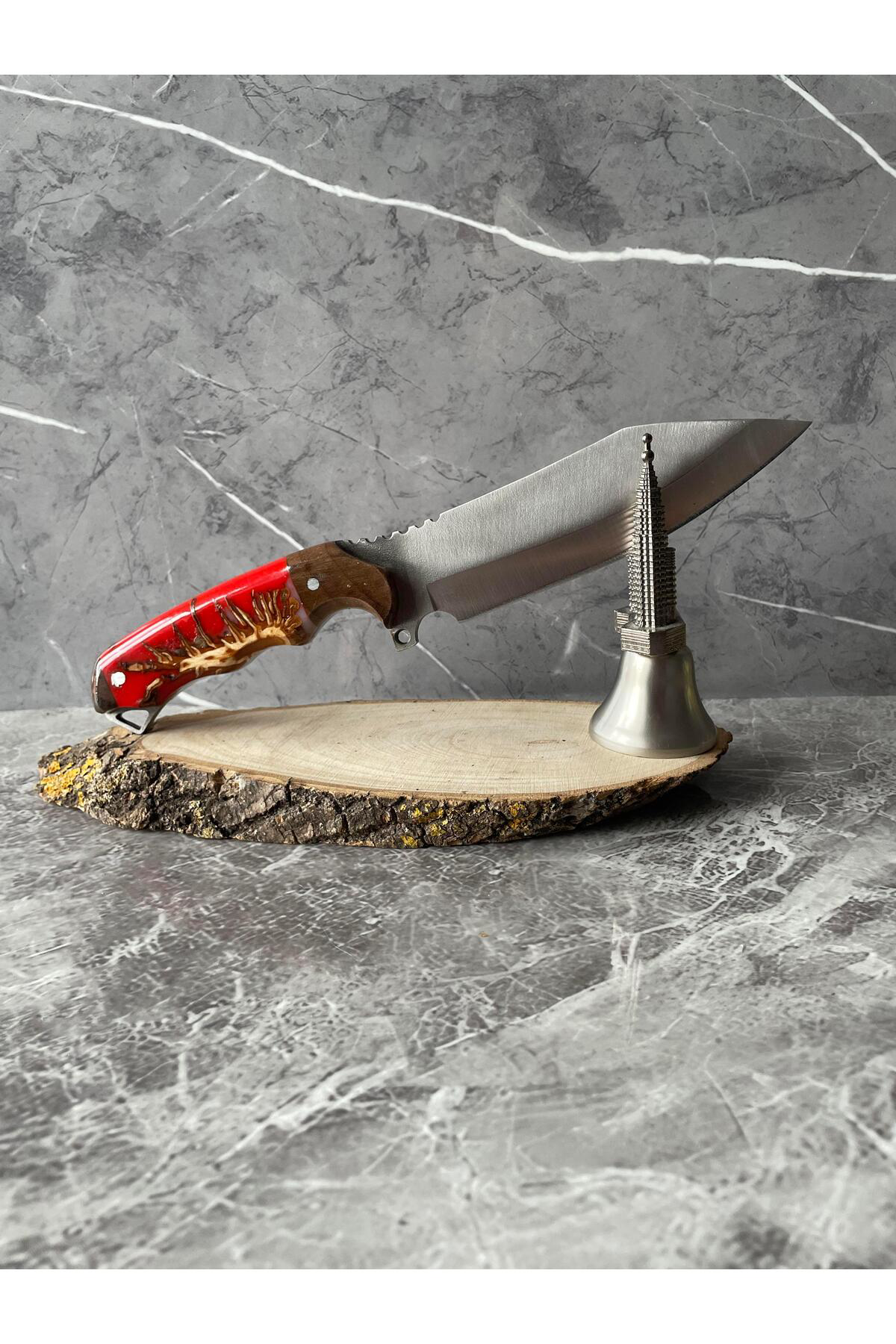 Kozalak Hibrit Kırmızı Epoksi Kabze Kamp Bıçağı – Outdoor, Hediye