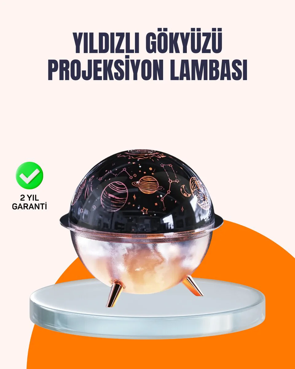 Kozmik Işık Efektli Projeksiyonlu Nemlendirici Gece Lambası - Uzay Temalı Uyku Ortamı ve Hava Nemlendirici