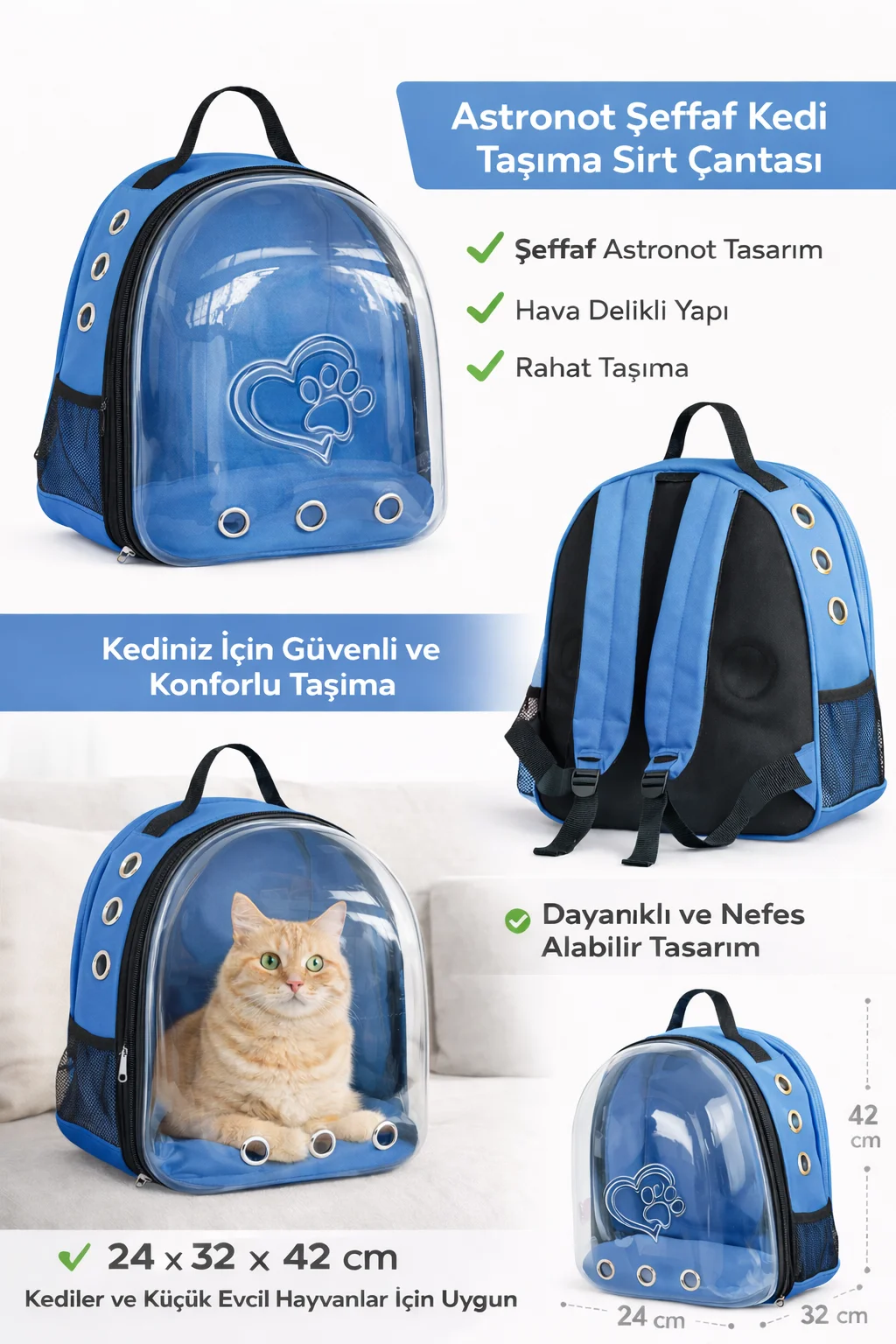 KP Kalpli Patili Astronot Şeffaf Taşıma Sırt Çantası Mi 24x32x42 cm