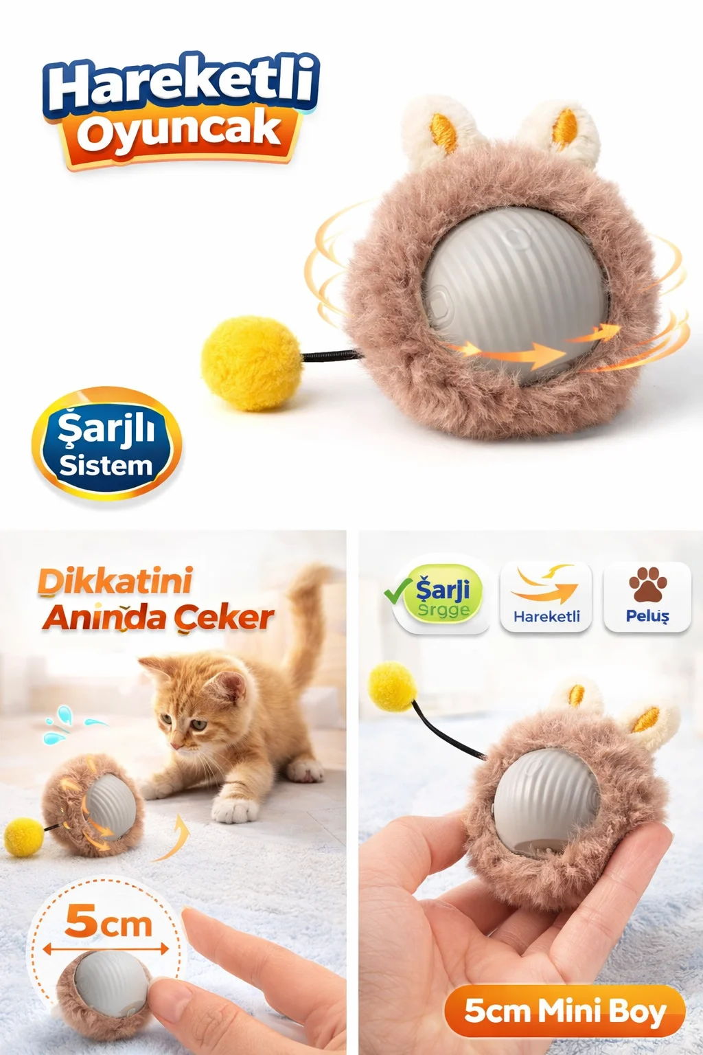 KP Şarjlı Hareketli Peluş Kedi Oyuncağı Kuyruklu 5 cm – İnteraktif Titreşimli Hareketli Top KP Şarjlı Hareketli Peluş Kedi Oyuncağı Kuyruklu 5 cm – İnteraktif Titreşimli Hareketli Top