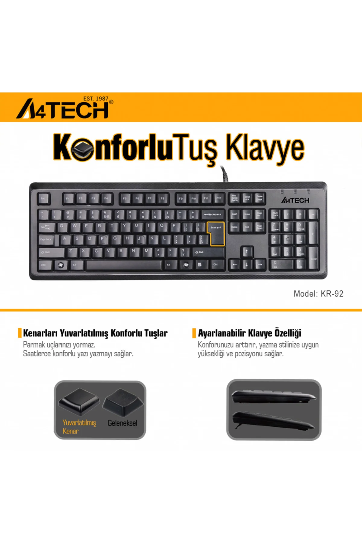 KR-92, SİYAH, USB KABLOLU, TÜRKÇE Q, MULTİMEDYA, KLAVYE