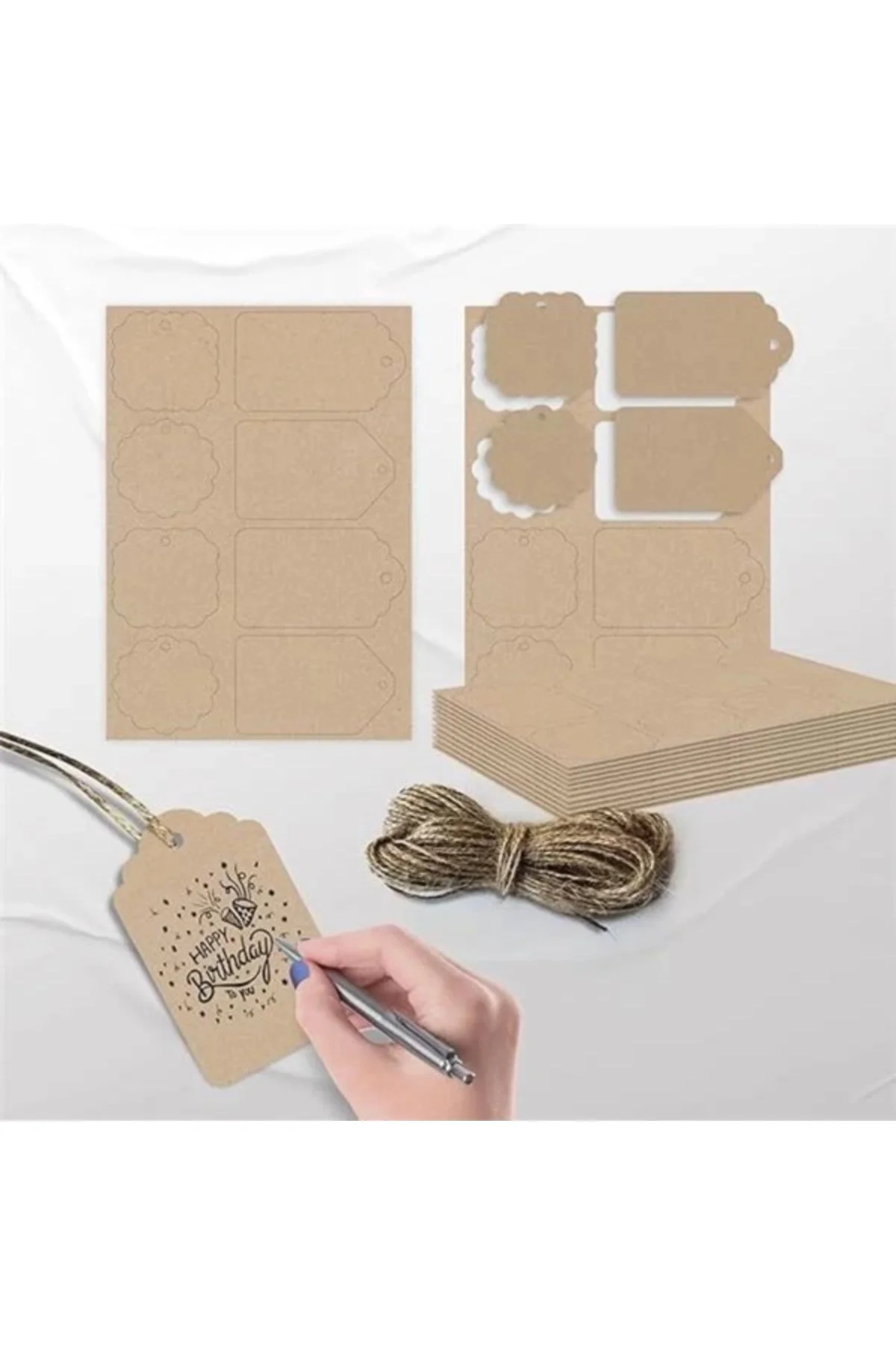 Kraft Paketleme Etiketleri 104 Adet Kraft Etiket Jut İple Birlikte Farklı Formlarda 4