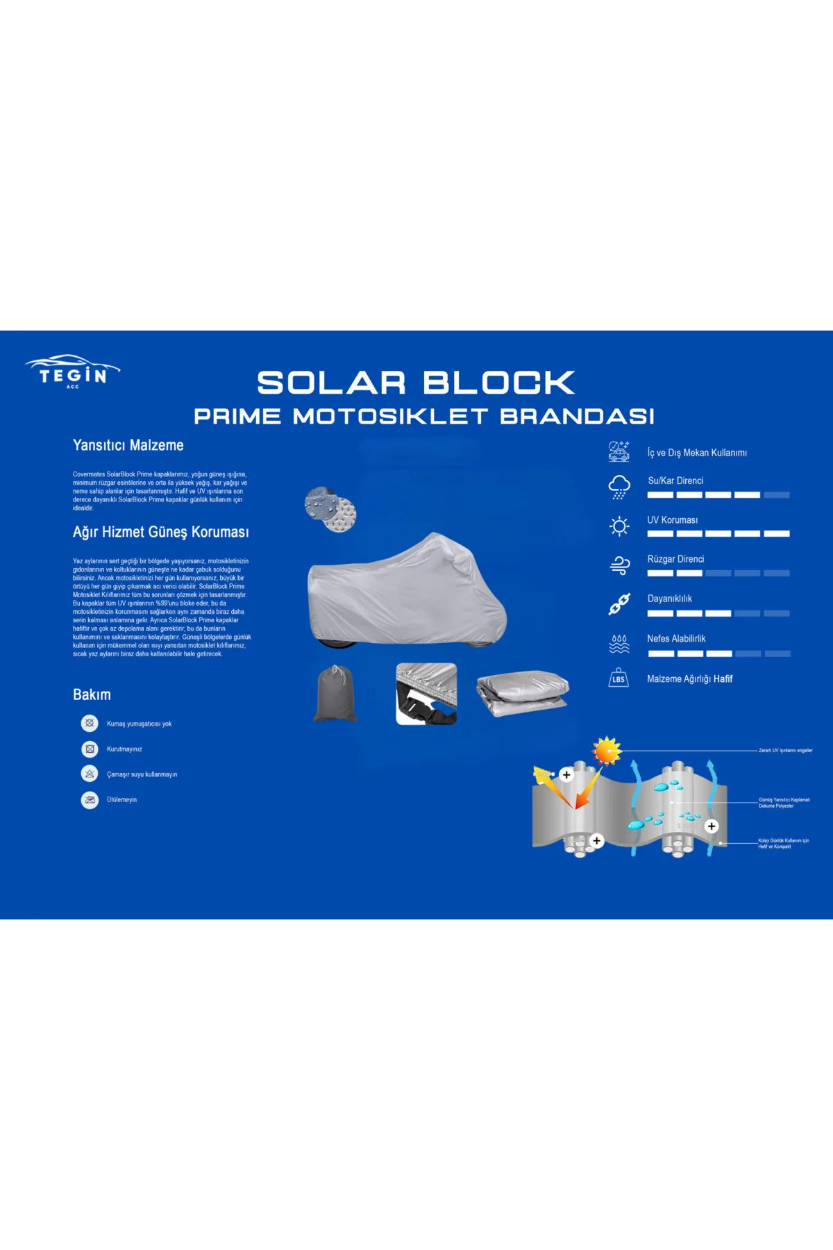 Kral Motor Kr-40 Grande 6 7000  Uyumlu SolarBlock Prime Motosiklet Brandası Örtüsü