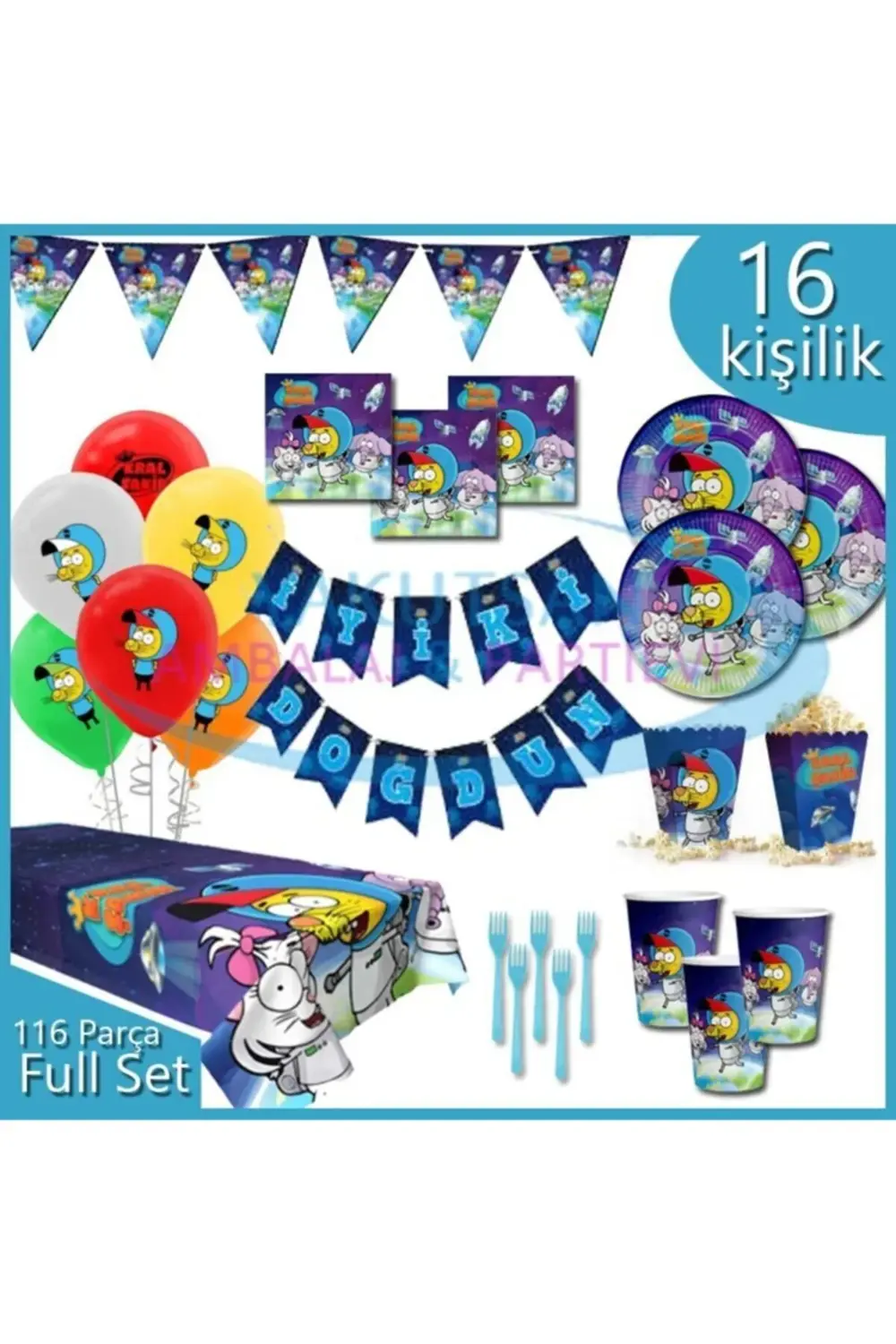 Kral Şakir Uzayda Temalı Full Konsept Parti Seti 16 Kişilik 116 P