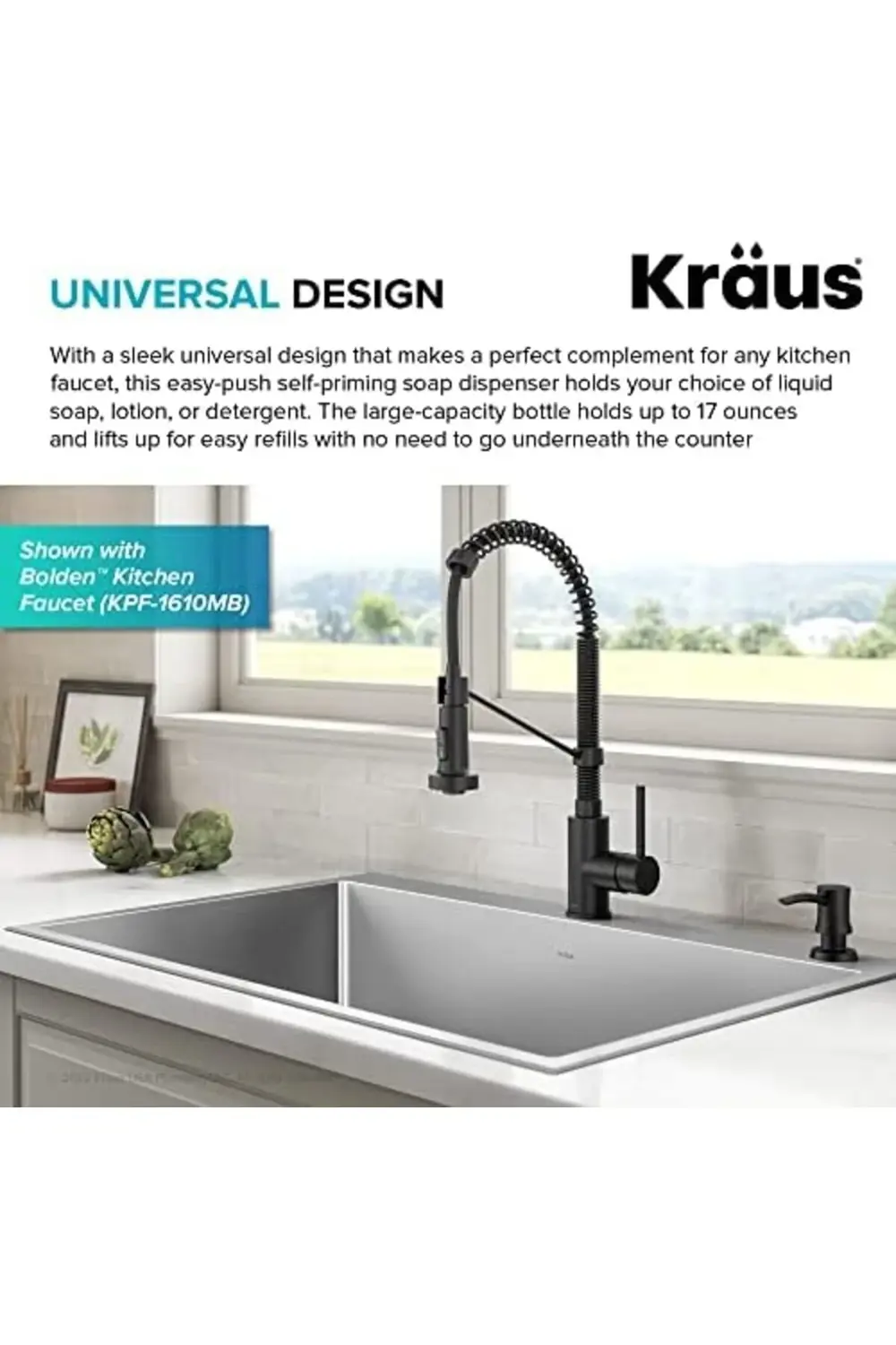 KRAUS Mutfak Sabunu ve Losyon Dispenseri Mat Siyah, KSD-54MB 3955