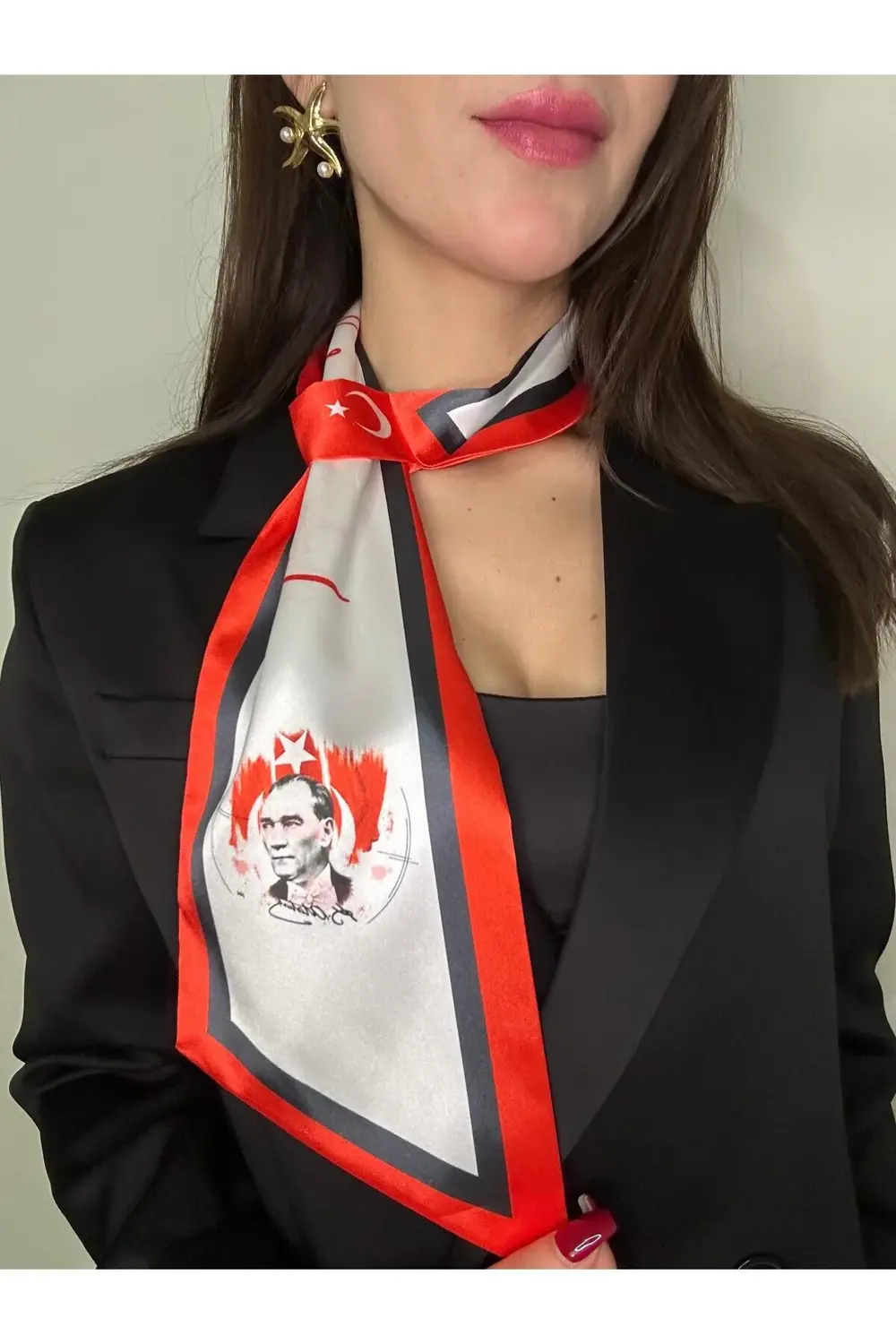 Kravat Eşarp Atatürk Fotoğraflı İmzalı Desenli