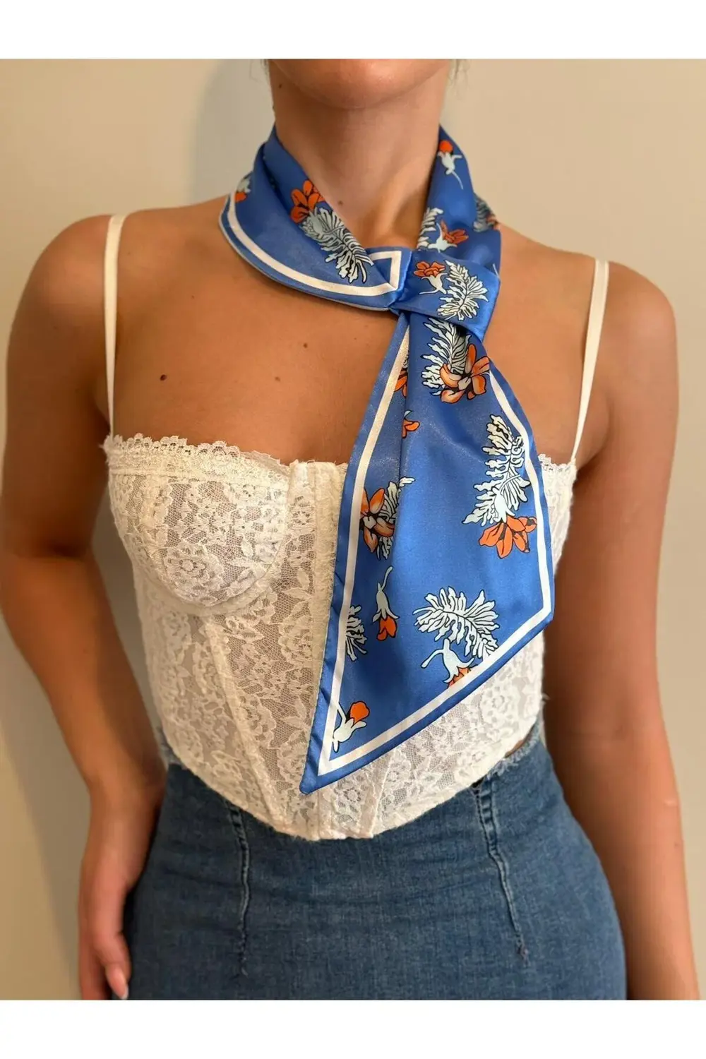 Kravat Eşarp Çift Taraflı Çiçek Desenli