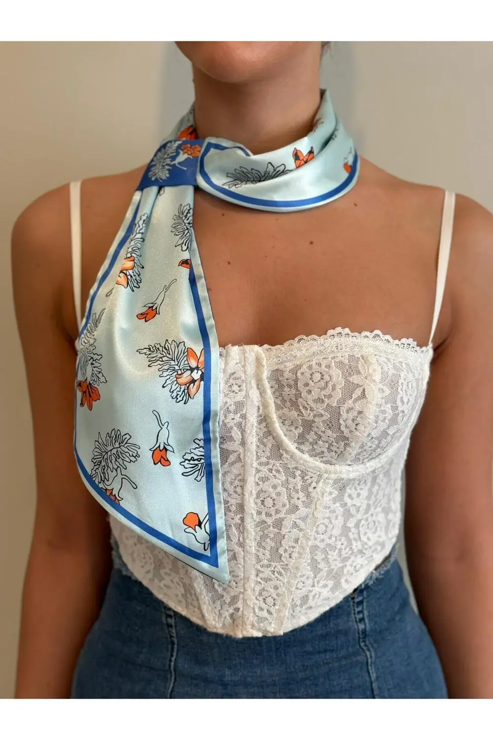 Kravat Eşarp Çift Taraflı Çiçek Desenli