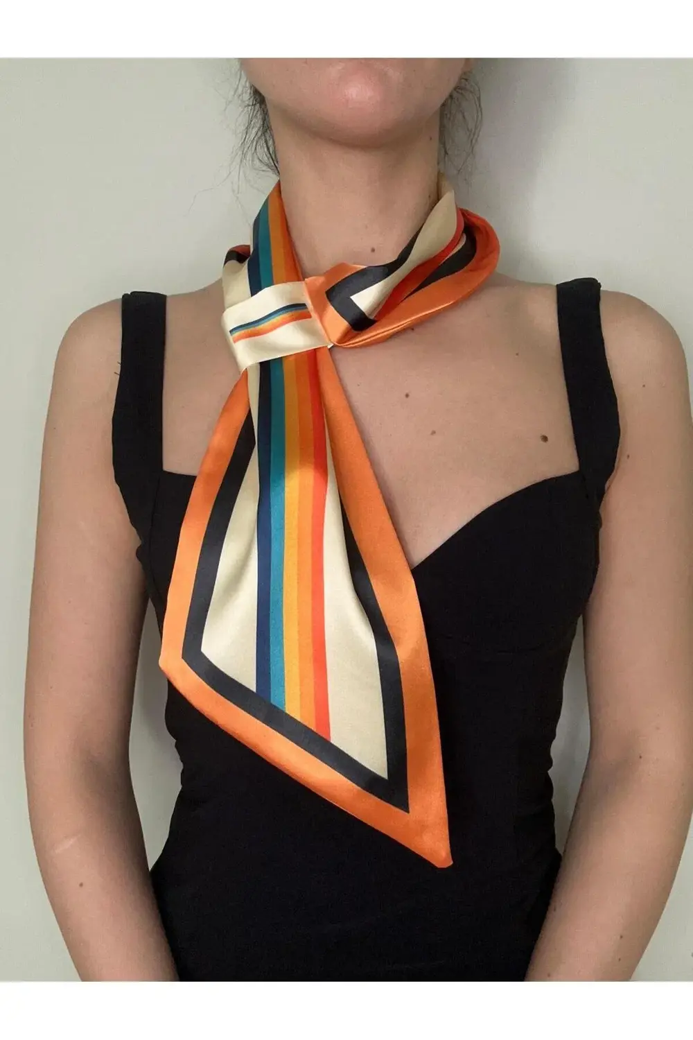 Kravat Eşarp Karışık Renk Şerit Desenli