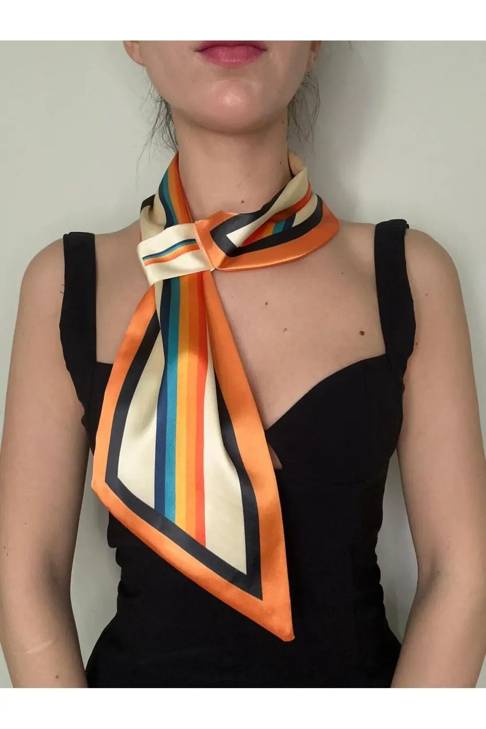 Kravat Eşarp Karışık Renk Şerit Desenli