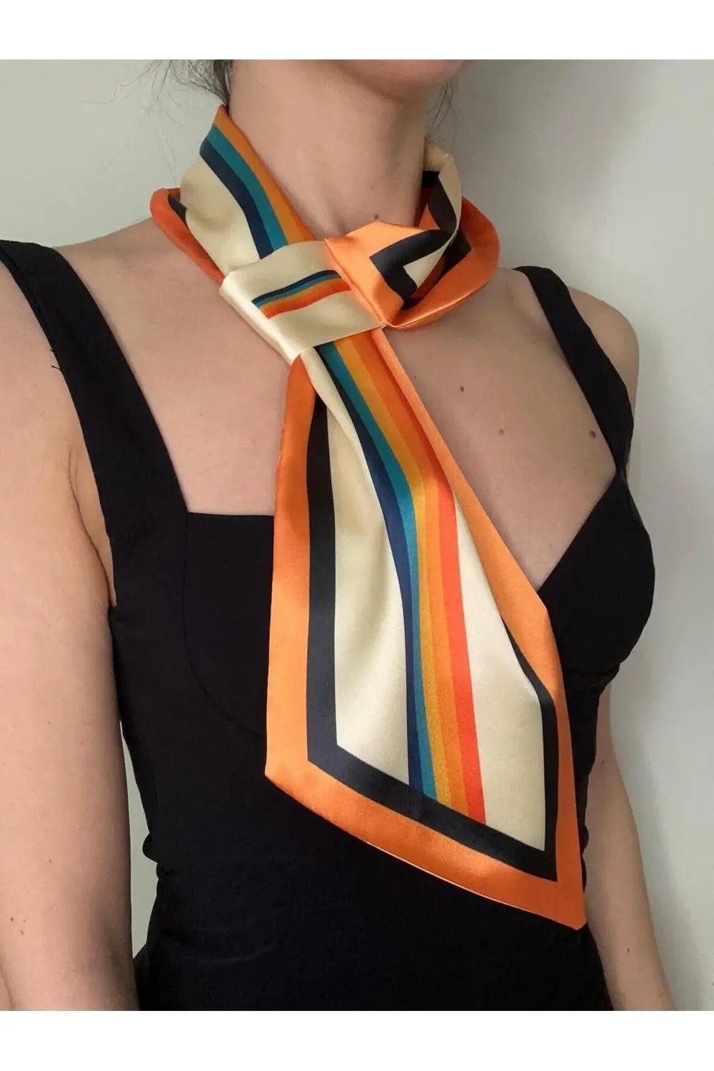 Kravat Eşarp Karışık Renk Şerit Desenli
