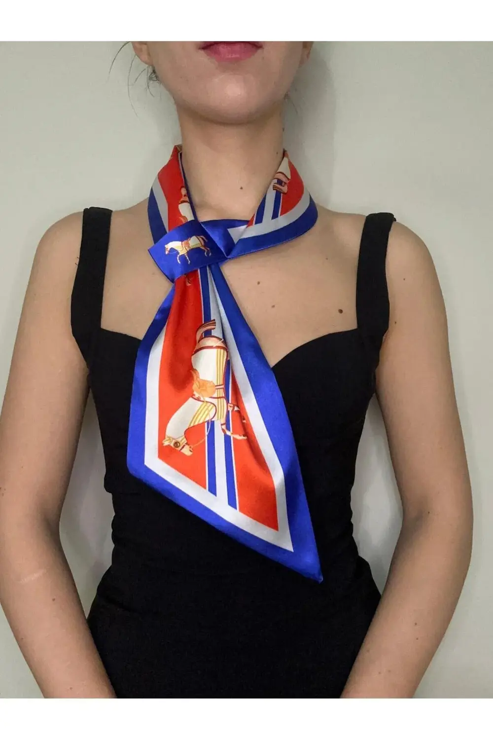 Kravat Eşarp Kırmızı Mavi At Desenli