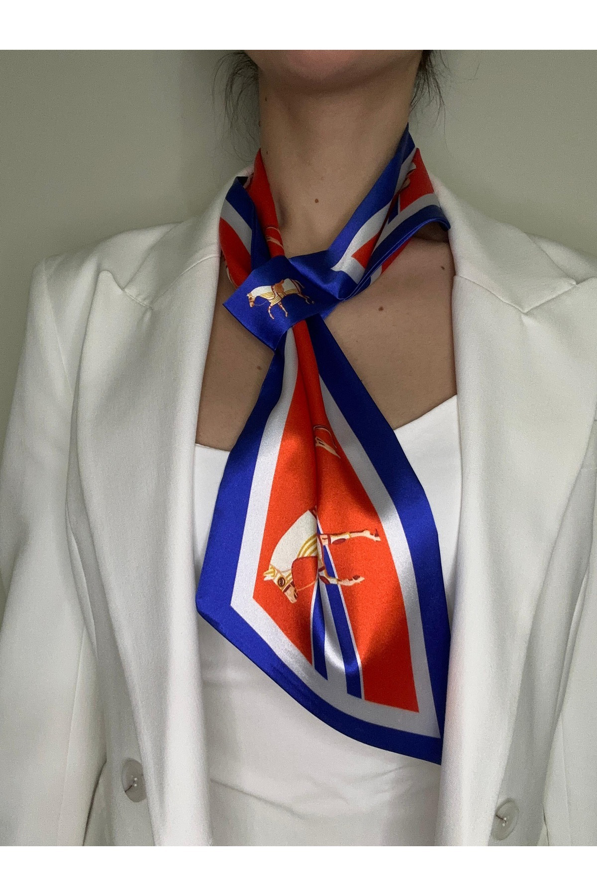 Kravat Eşarp Kırmızı Mavi At Desenli