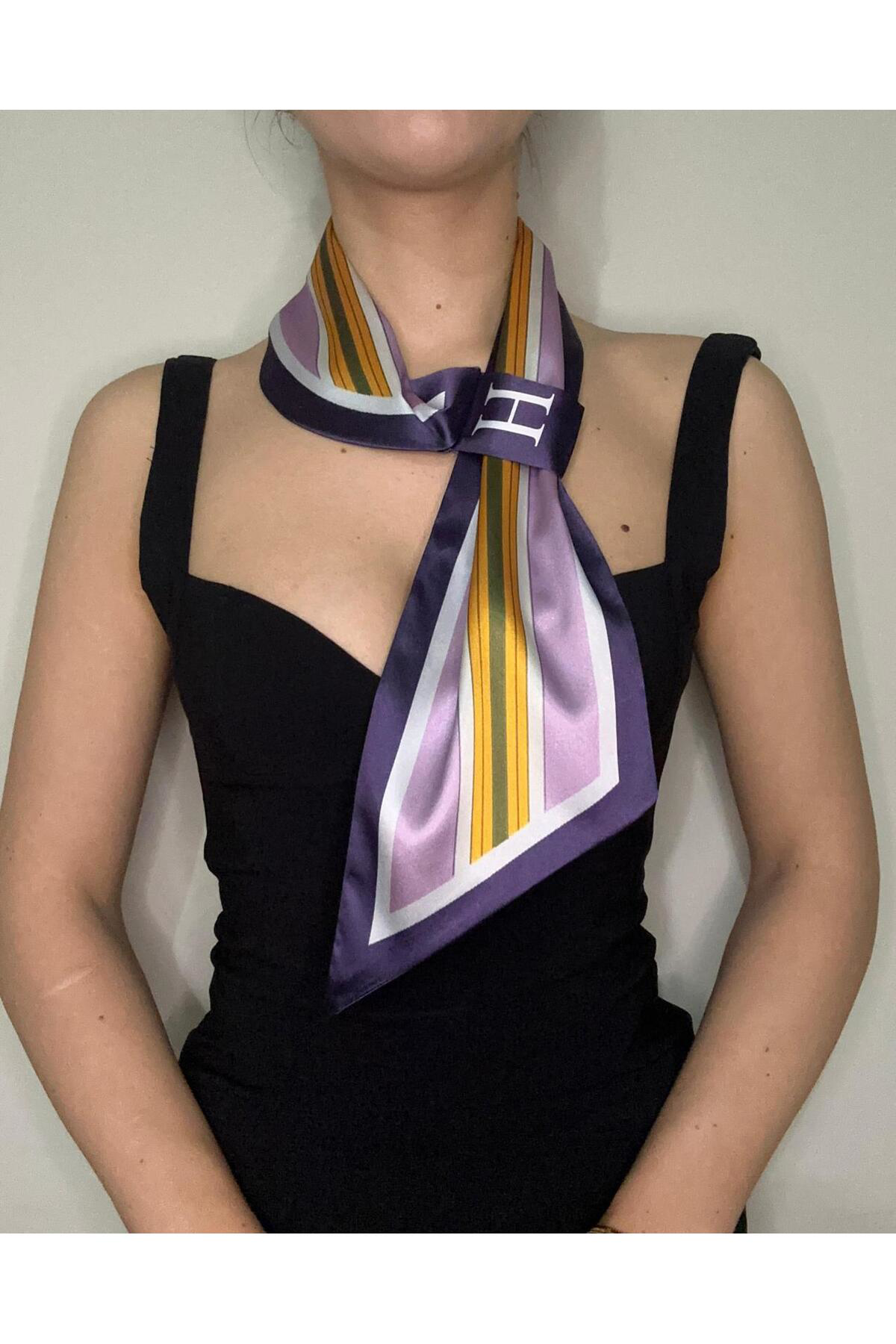 Kravat Eşarp Mor Atlı Desenli