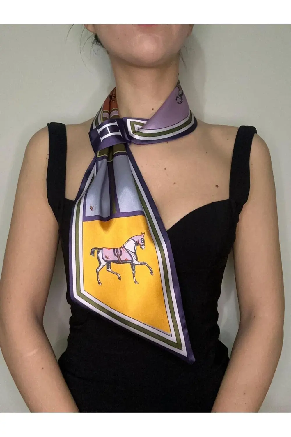 Kravat Eşarp Mor Atlı Desenli