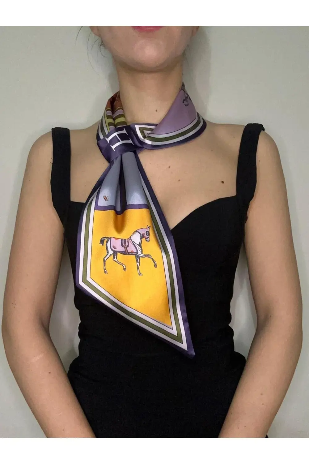 Kravat Eşarp Mor Atlı Desenli