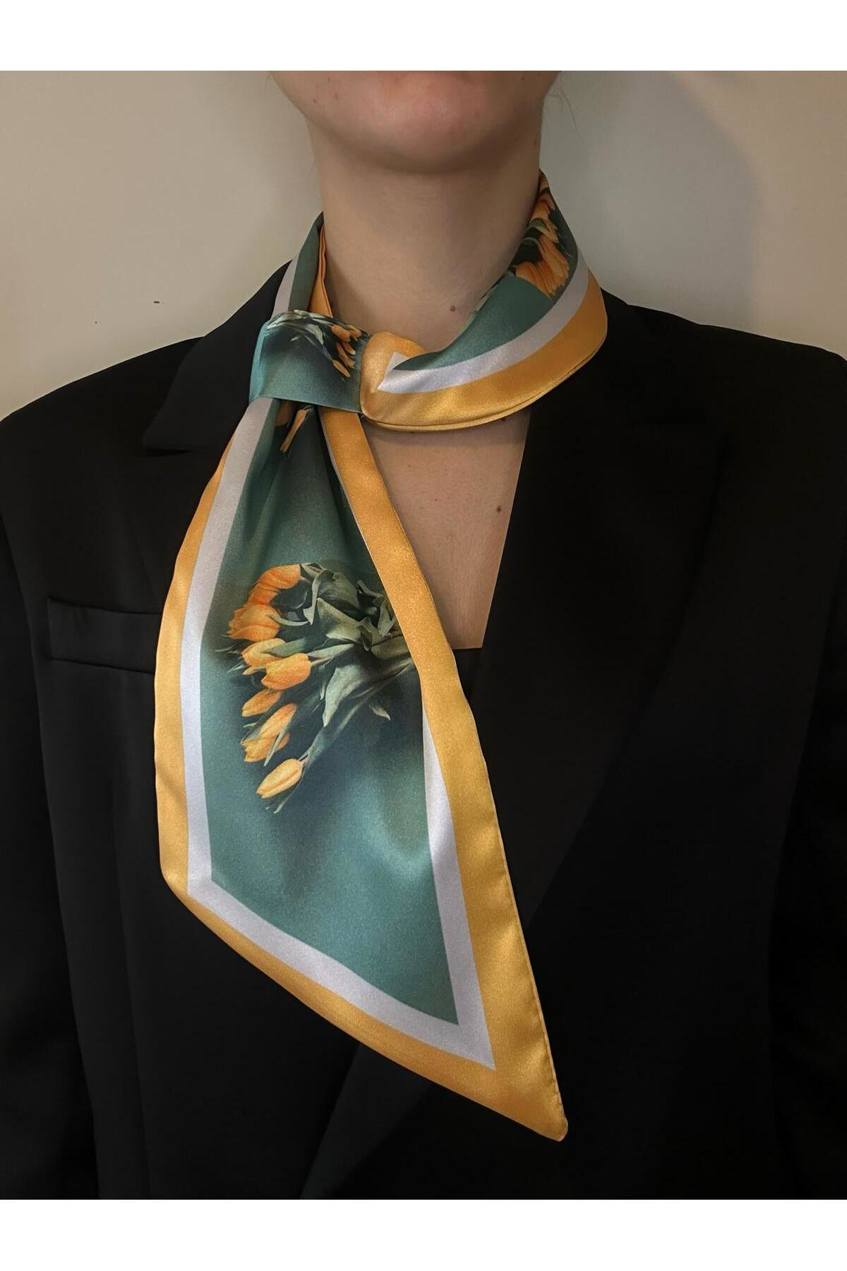 Kravat Eşarp Sarı Lale Desenli