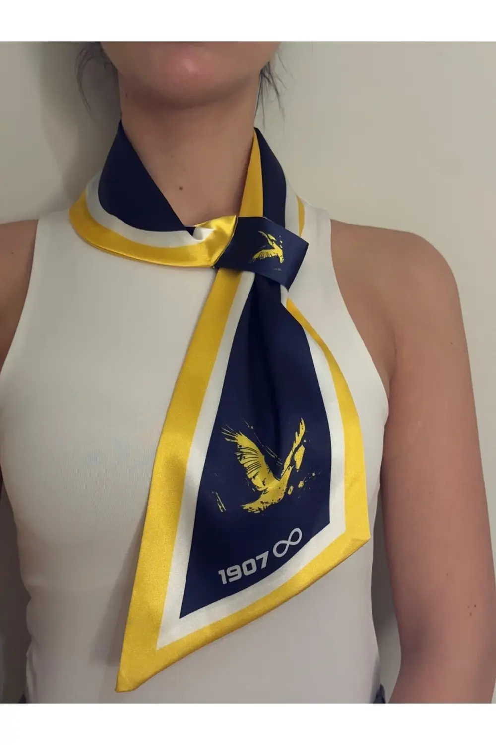 Kravat Eşarp Sarı Lacivert Kanarya Desenli