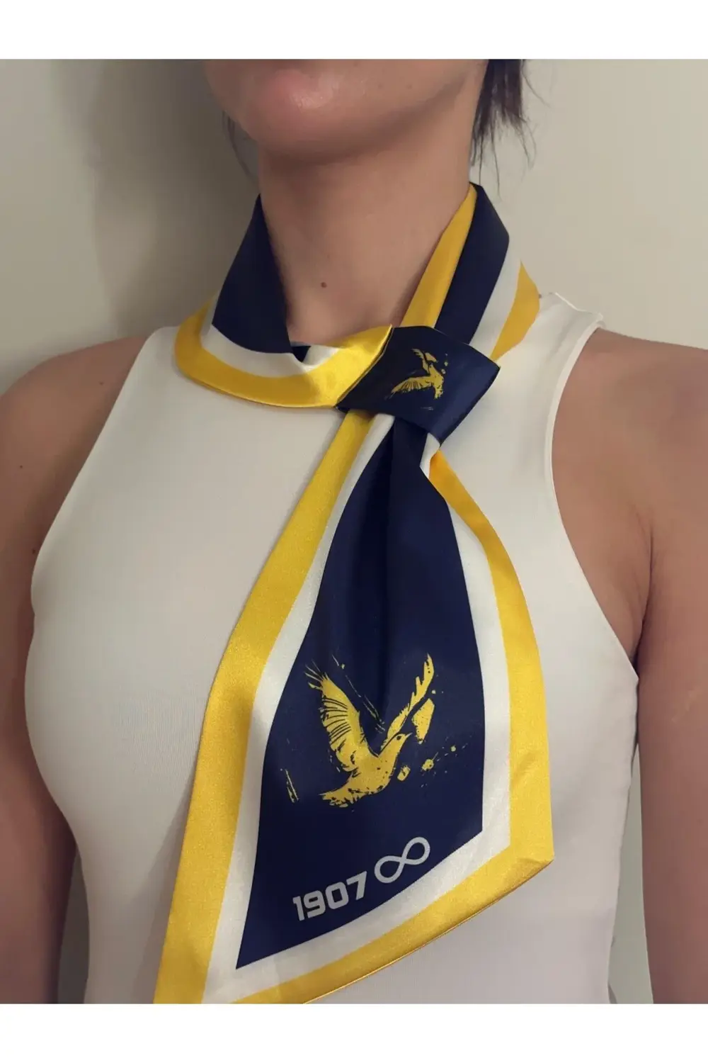 Kravat Eşarp Sarı Lacivert Kanarya Desenli