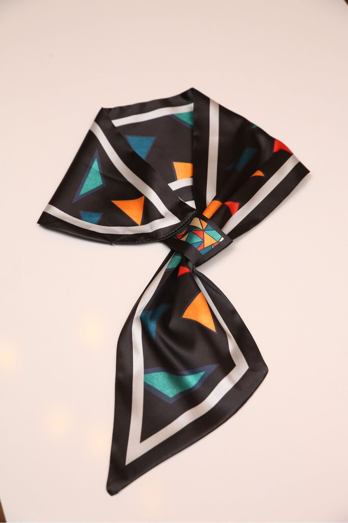 Kravat Eşarp Siyah Geometrik Desenler