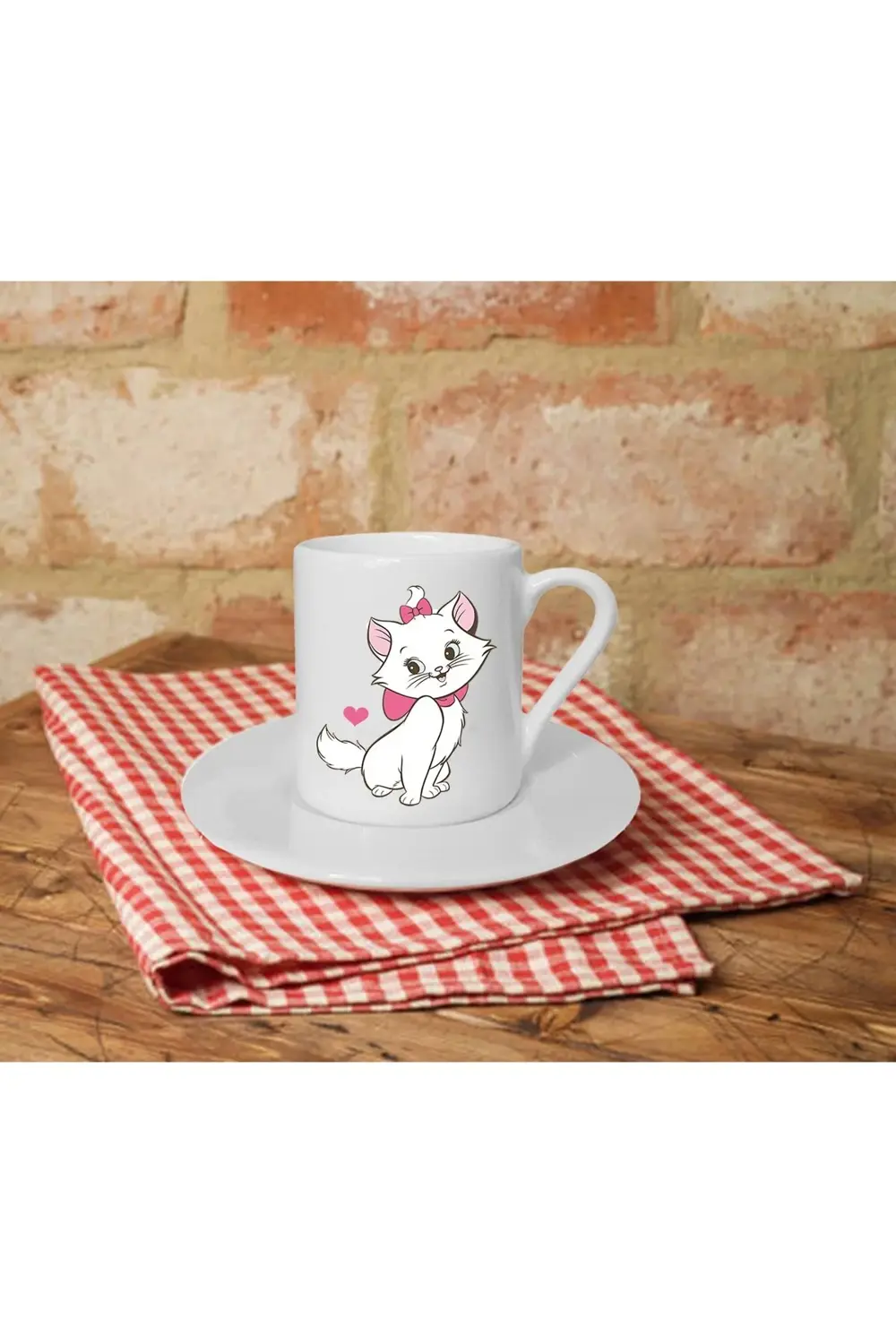Krdaleli Kedi Baskılı Beyaz Türk Kahvesi Fincanı