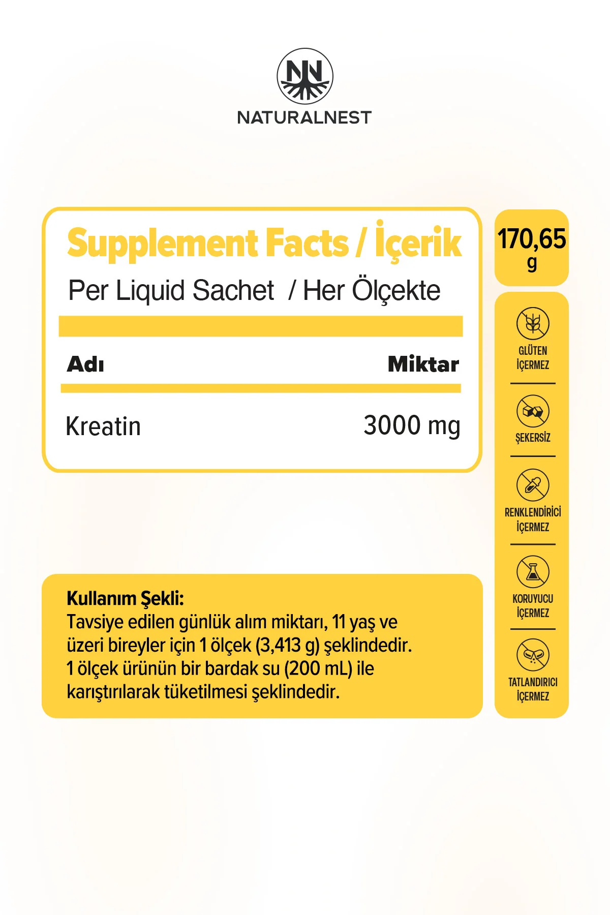 Kreatin 1 ölçeğinde 3000mg Kreatin İçerir 170,65 gr Fiyatı, Yorumları ve Özellikleri