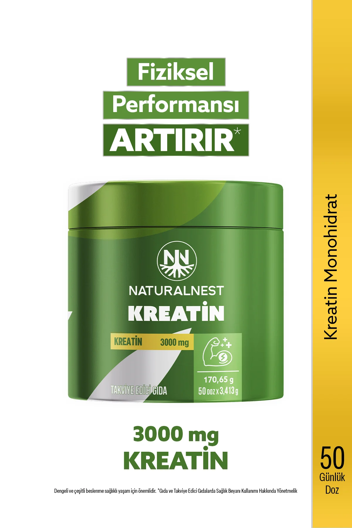 Kreatin 1 ölçeğinde 3000mg Kreatin İçerir 170,65 gr Fiyatı, Yorumları ve Özellikleri