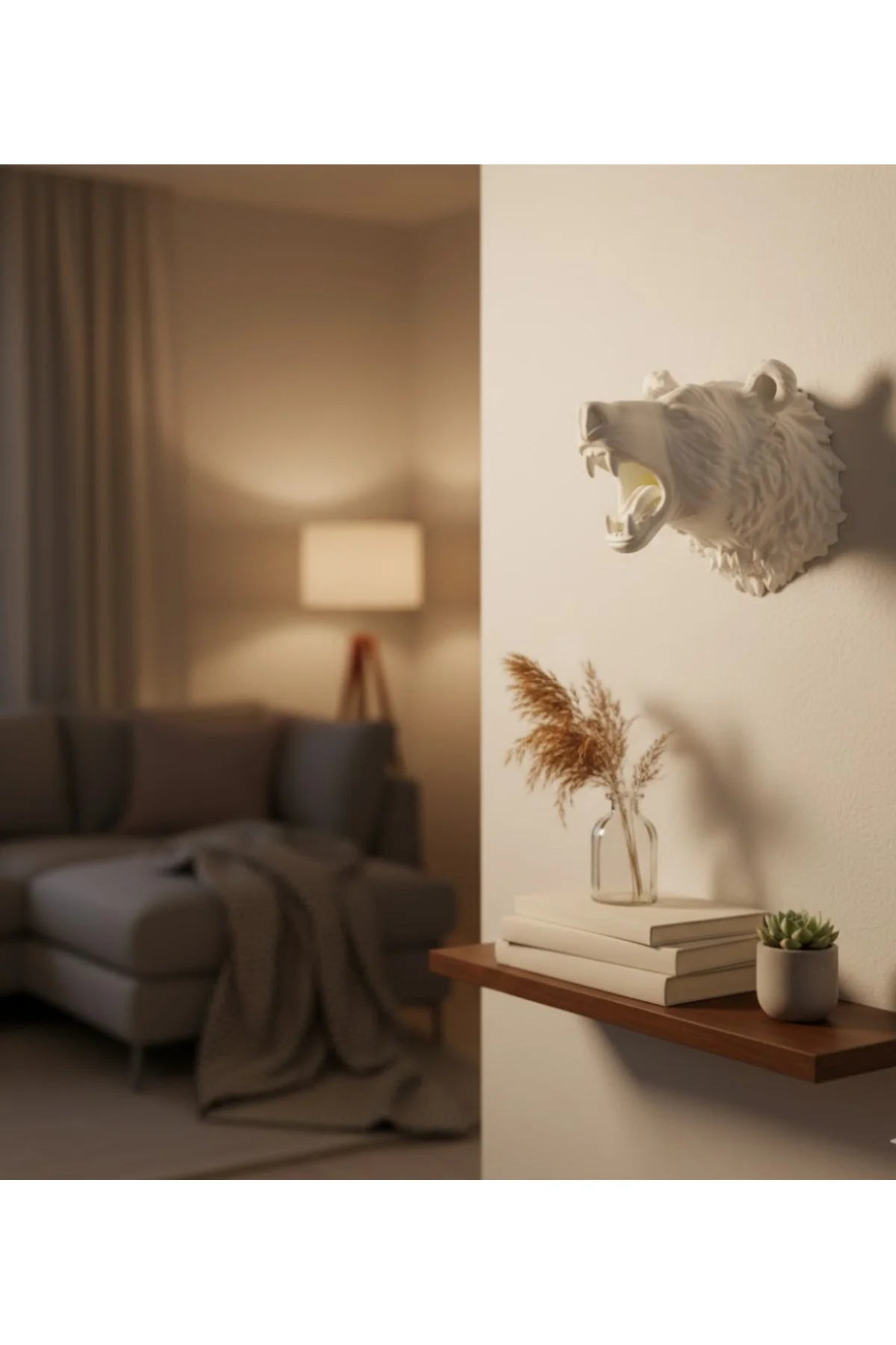 Krem Ayı Figürü Duvar Süsü Asılabilir Hediyelik Dekoratif 25X19 C