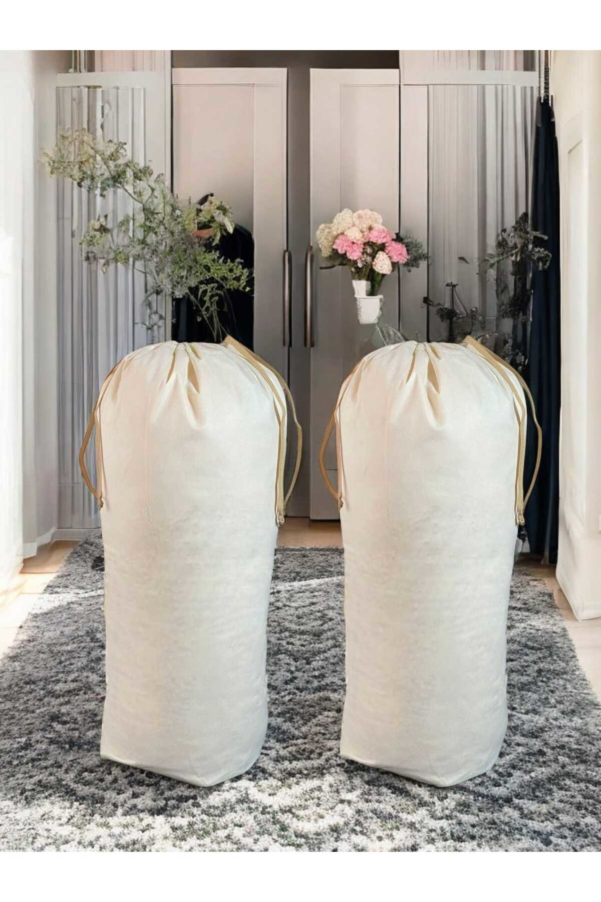 Balkan Room Krem Büzgülü Hurç 2'Li Set Xxlarge 104X62 Cm -Taşınma Çantası- Yo
