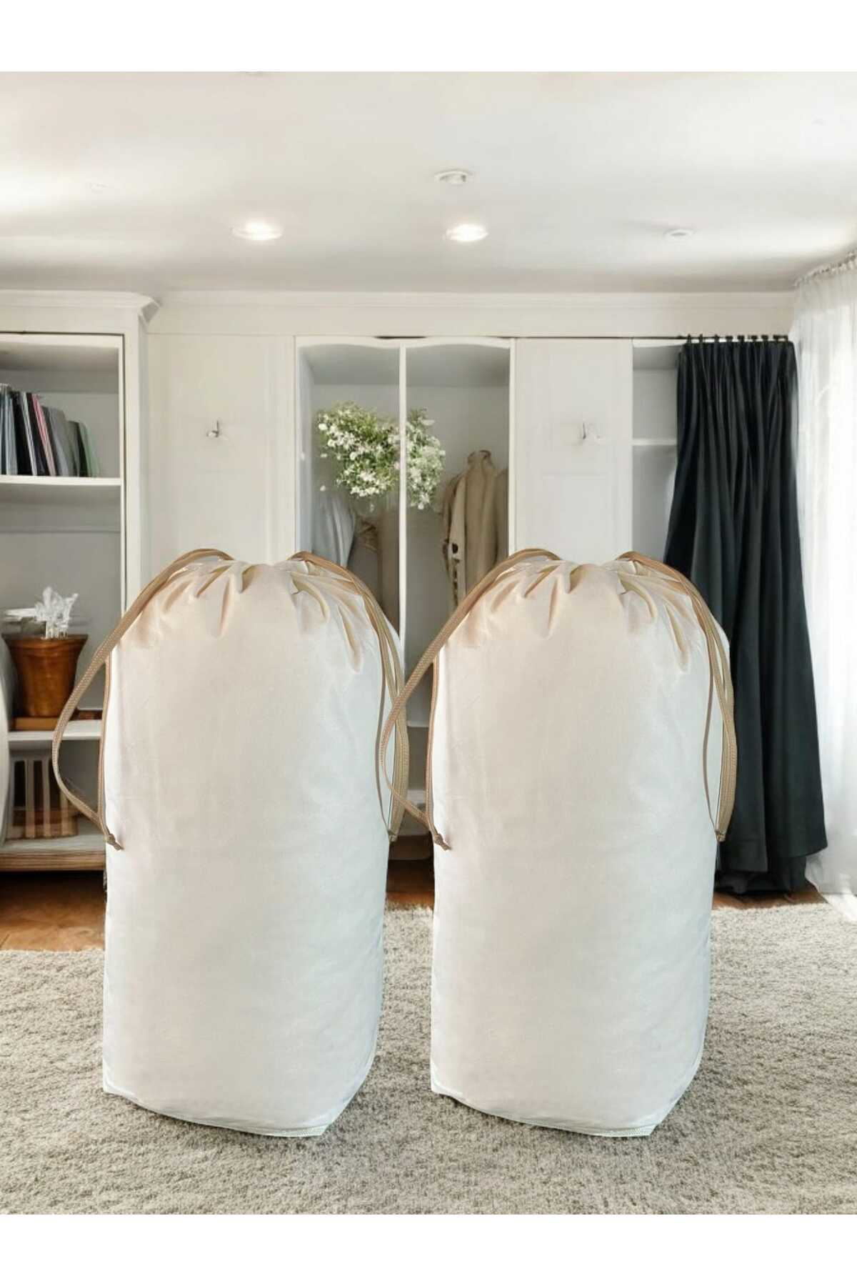 Balkan Room Krem Büzgülü Hurç 2'Li Set Xlarge 86X62 Cm - Taşınma Çantası - Yo