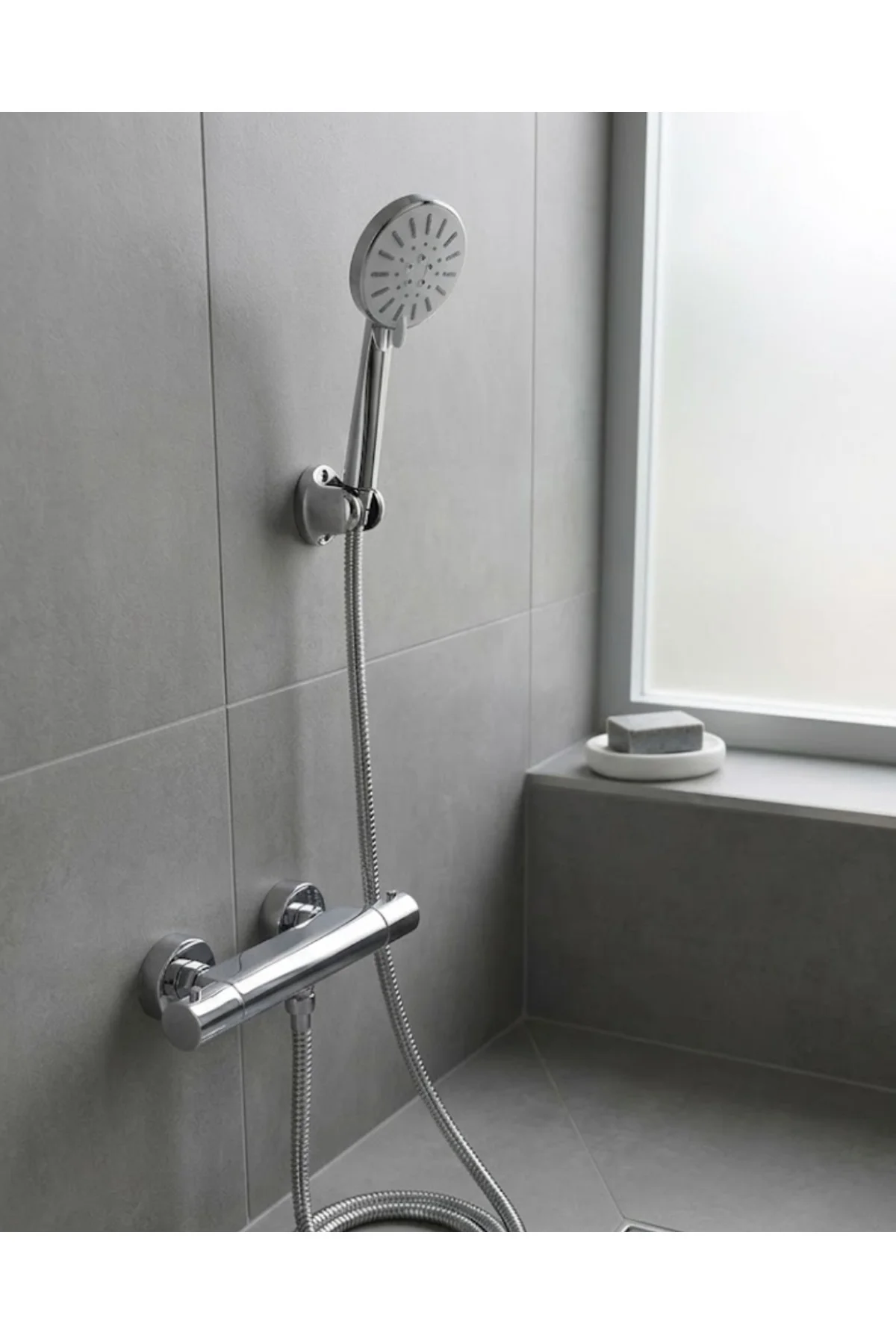 Krem Duş Başlığı Seti 4 Kademeli El Duşu Spiral Hortumlu Banyo Se