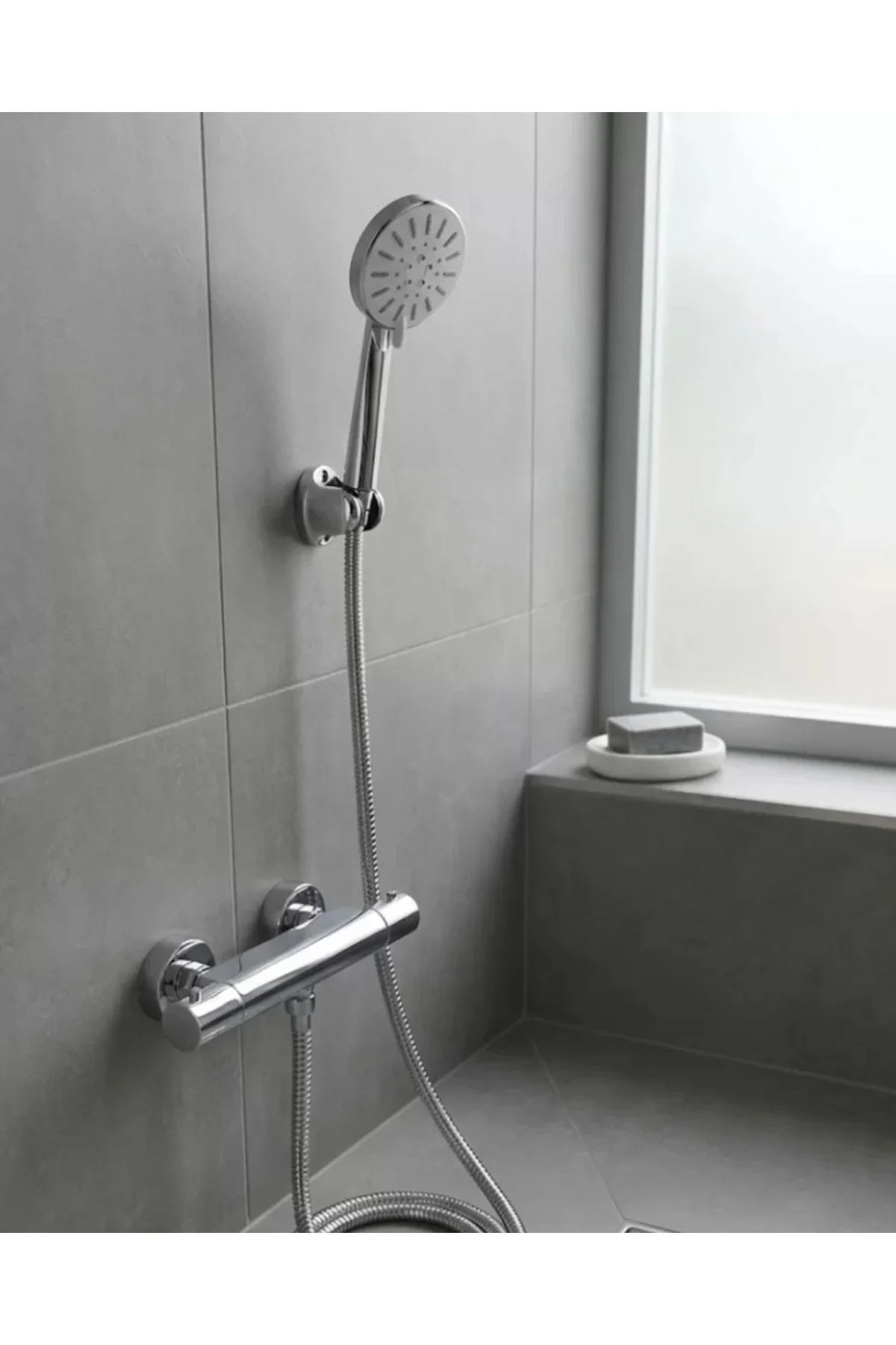 Krem Duş Başlığı Seti 4 Kademeli El Duşu Spiral Hortumlu Banyo Se