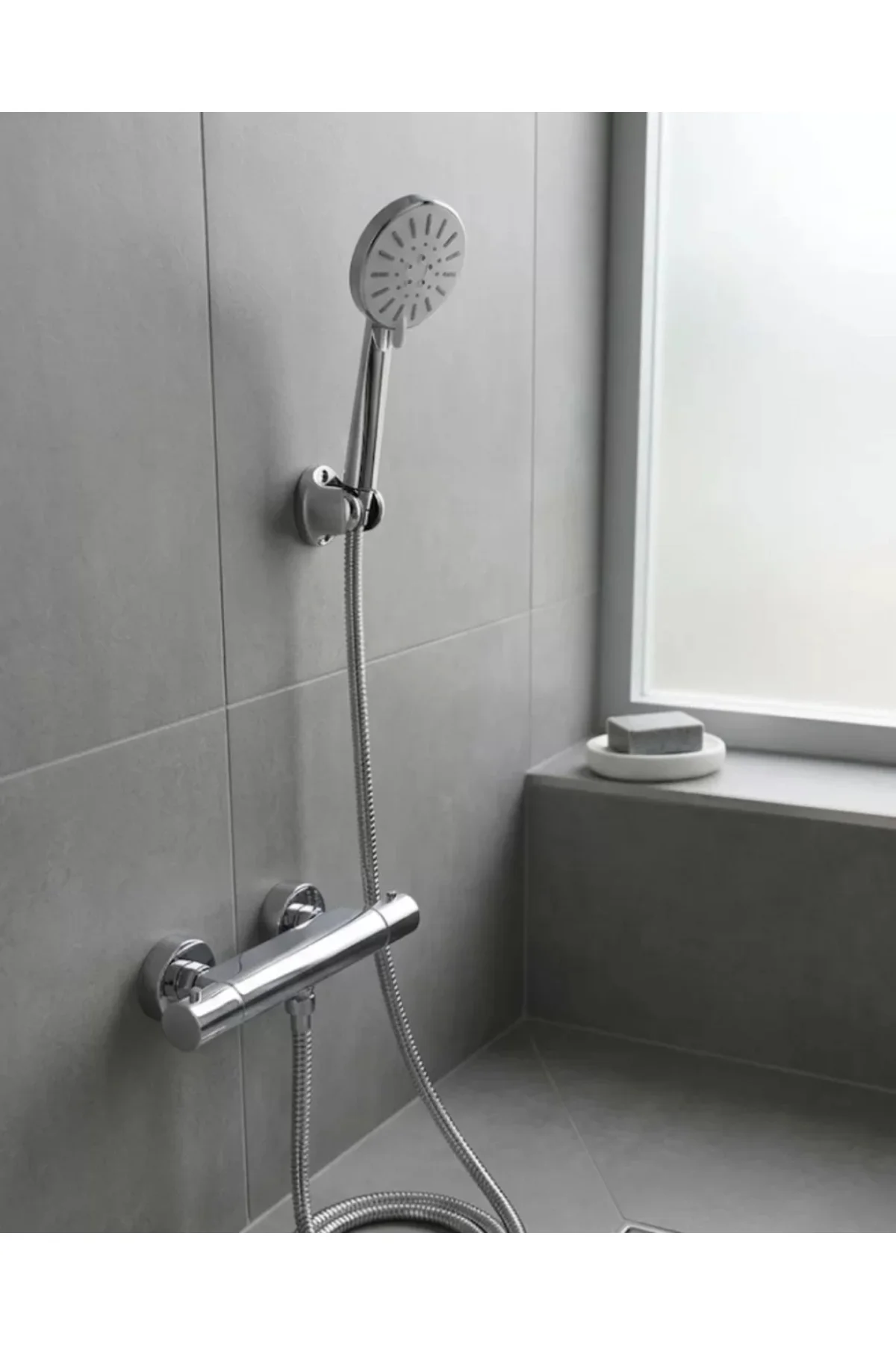 Krem Duş Başlığı Seti 4 Kademeli El Duşu Spiral Hortumlu Banyo Se