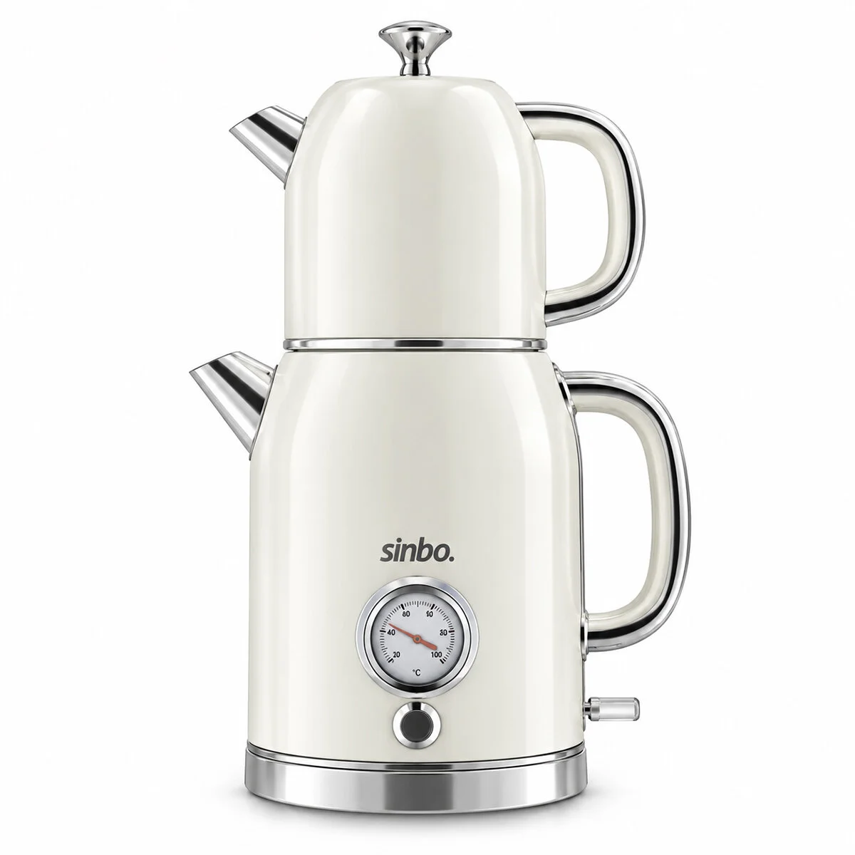 Krem Elektrikli Cam Demlikli Plastik Retro Çay Seti Çaycı Derece Göstergeli 1600W 1.8LT - 1LT STM-5849