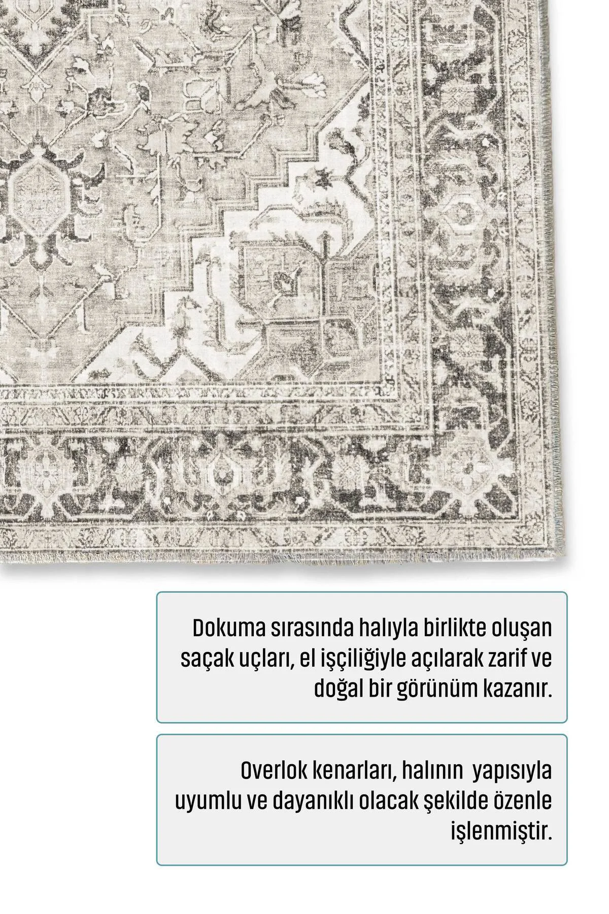 Krem Gri Zara Eskitme Şönil Halı Kilim Yolluk Kaymaz Salon Mutfak