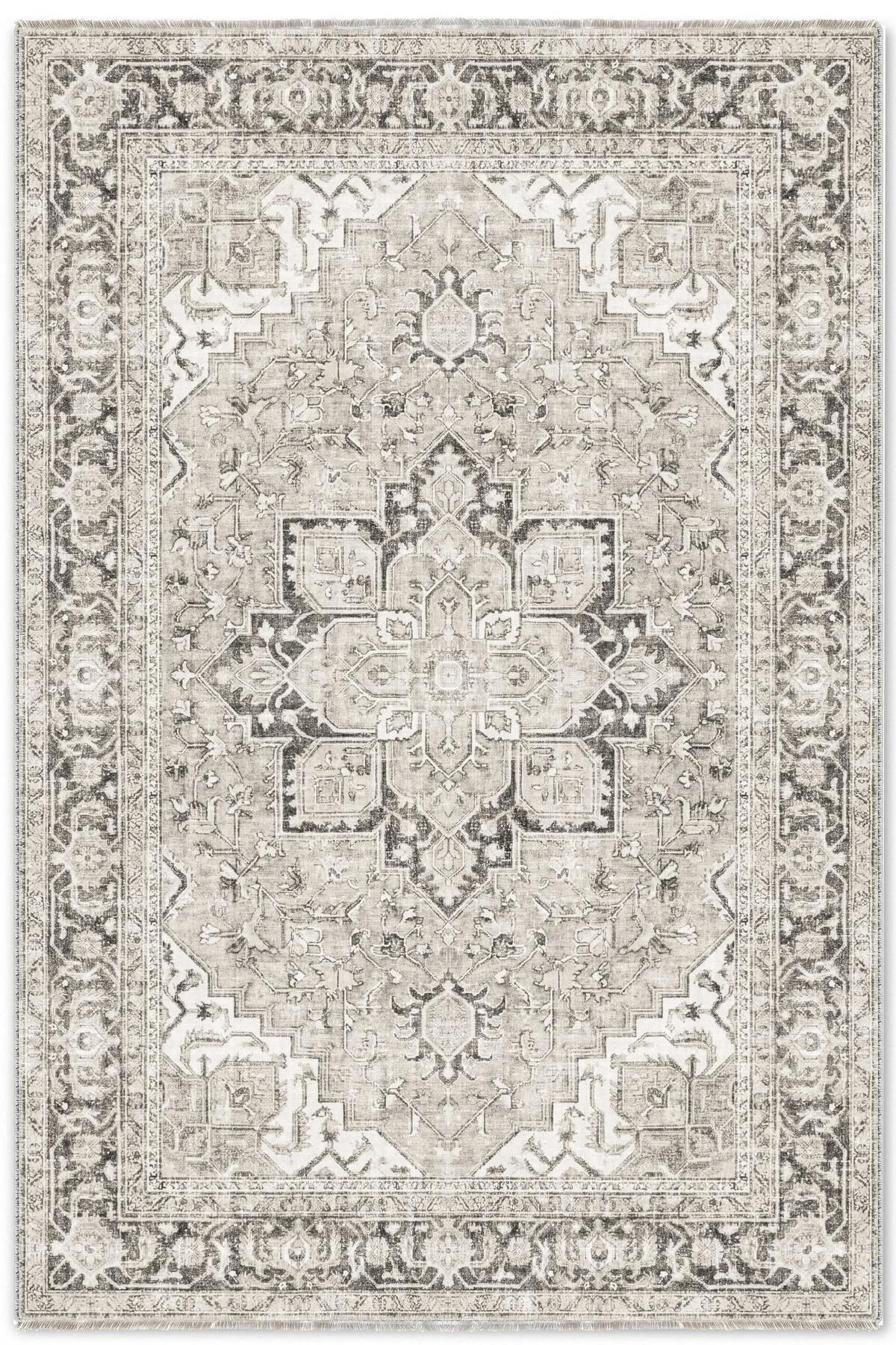 Krem Gri Zara Eskitme Şönil Halı Kilim Yolluk Kaymaz Salon Mutfak