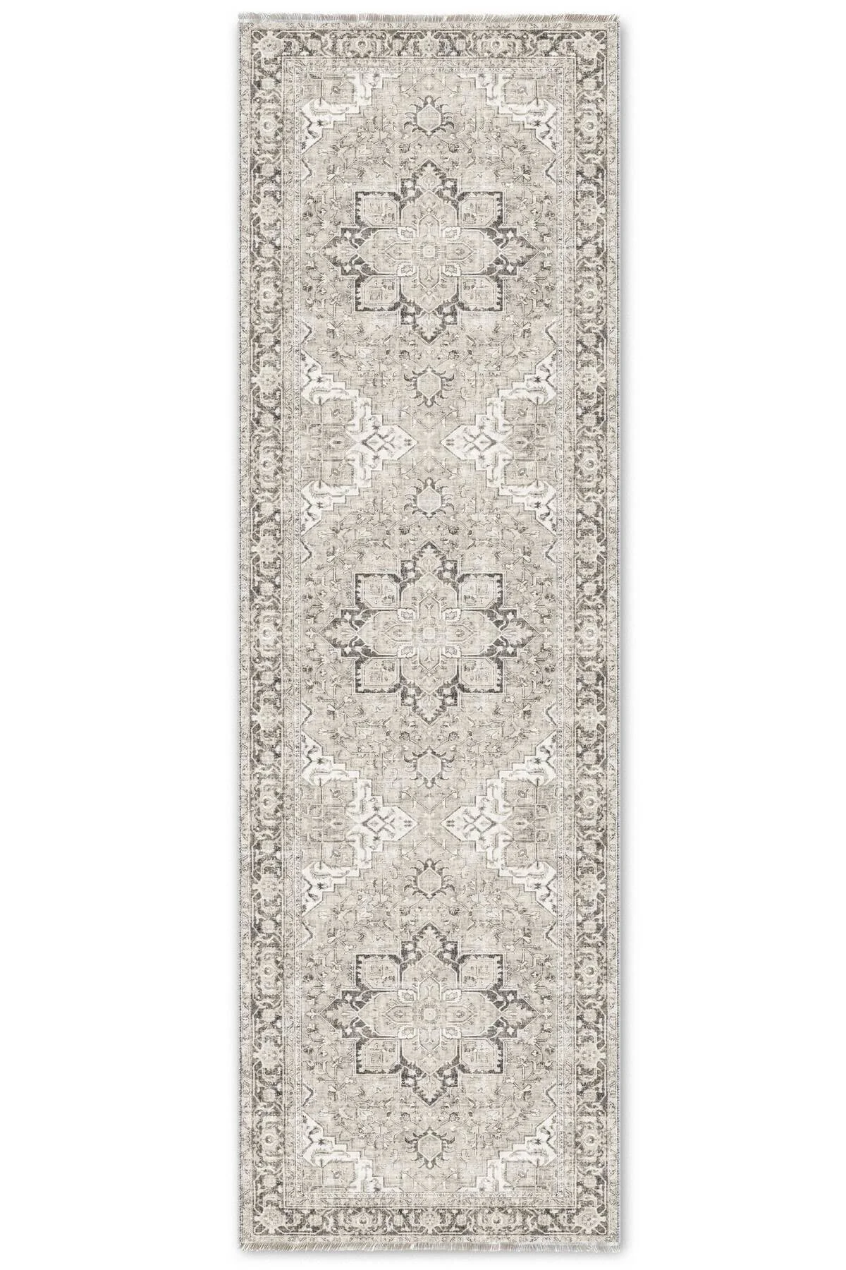 Krem Gri Zara Eskitme Şönil Halı Kilim Yolluk Kaymaz Salon Mutfak