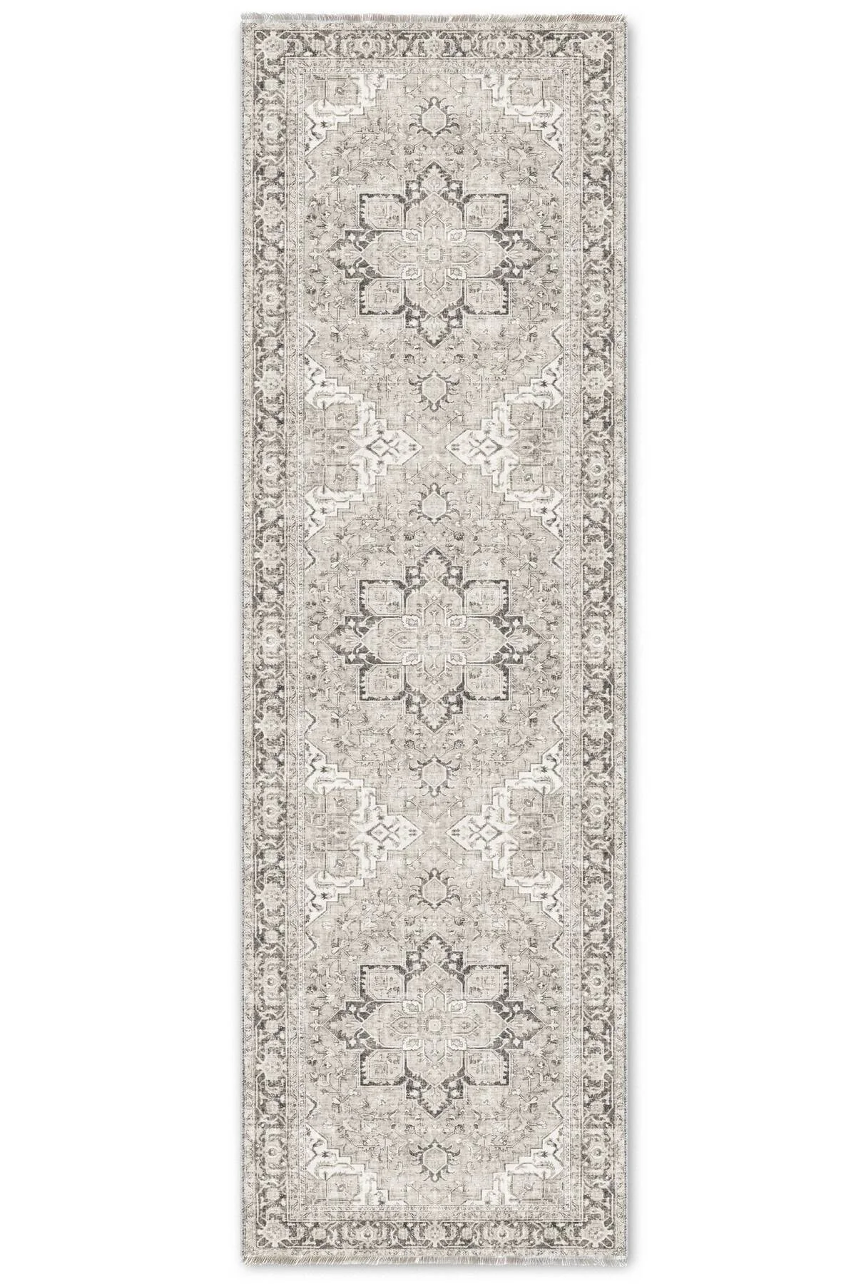Krem Gri Zara Eskitme Şönil Halı Kilim Yolluk Kaymaz Salon Mutfak Koridor