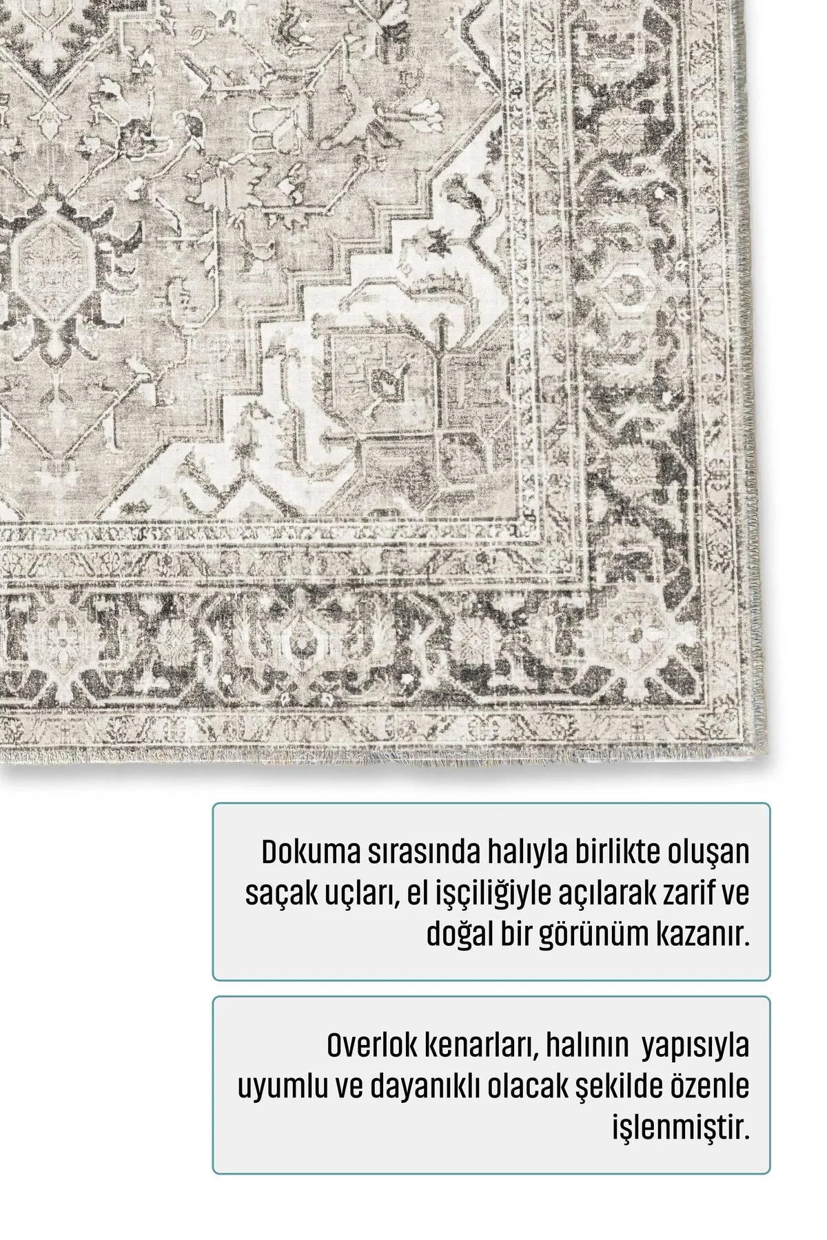 Krem Gri Zara Eskitme Şönil Halı Kilim Yolluk Kaymaz Salon Mutfak