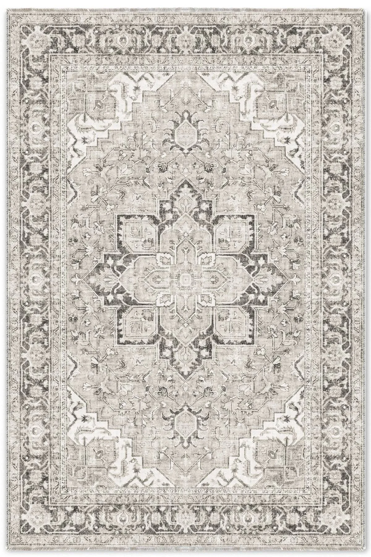 Krem Gri Zara Eskitme Şönil Halı Kilim Yolluk Kaymaz Salon Mutfak Koridor