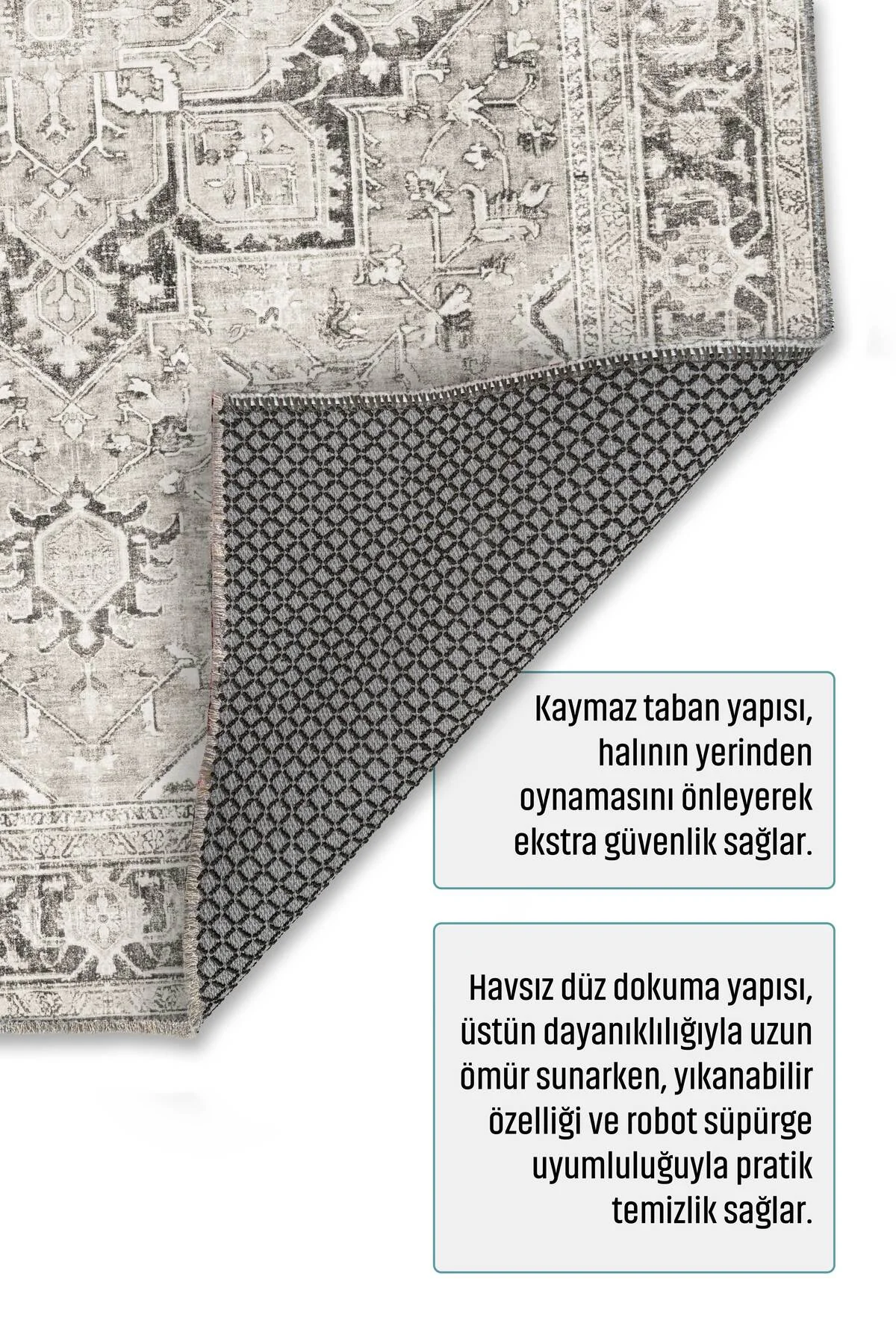 Krem Gri Zara Eskitme Şönil Halı Kilim Yolluk Kaymaz Salon Mutfak Koridor