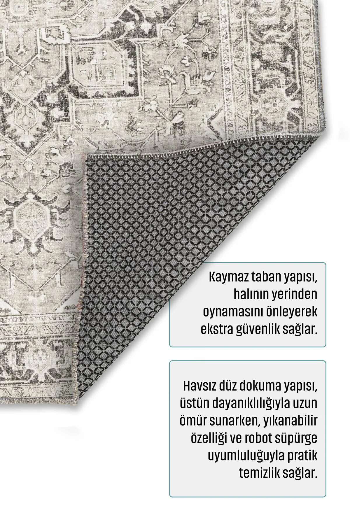 Krem Gri Zara Eskitme Şönil Halı Kilim Yolluk Kaymaz Salon Mutfak