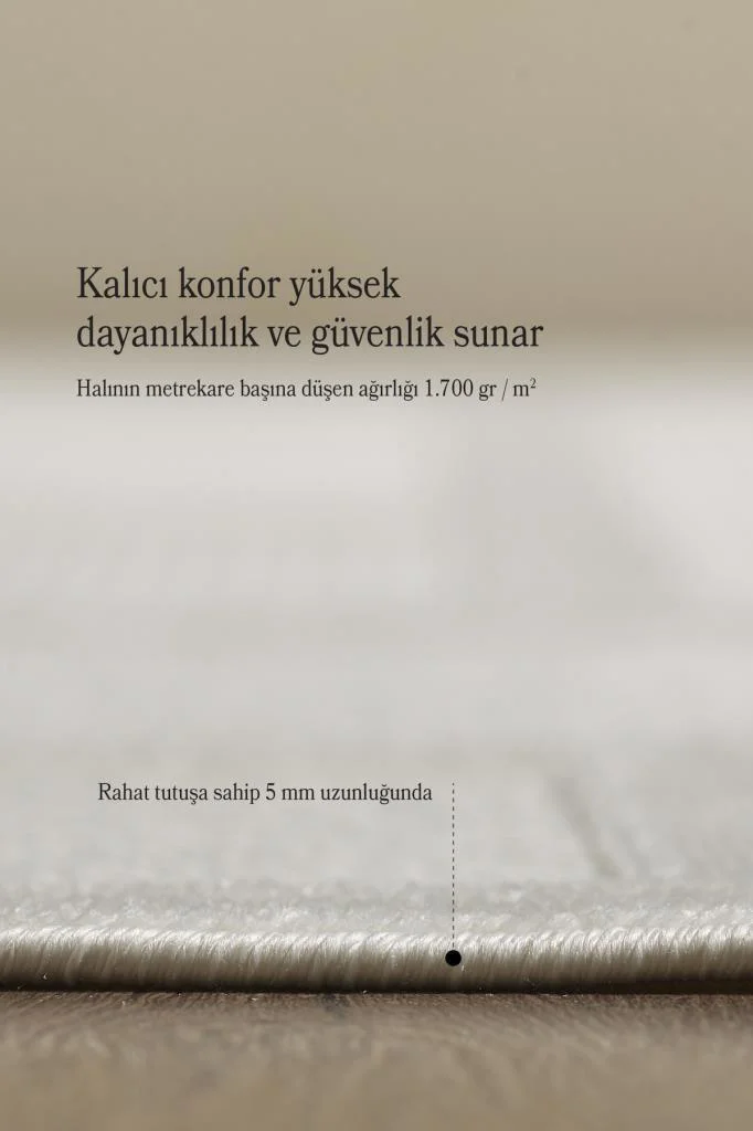 Krem Oturma Odası Halısı Kolay Temizlenebilir Yumuşak Dokulu ve Kaymaz Taban Şık Salon Halısı
