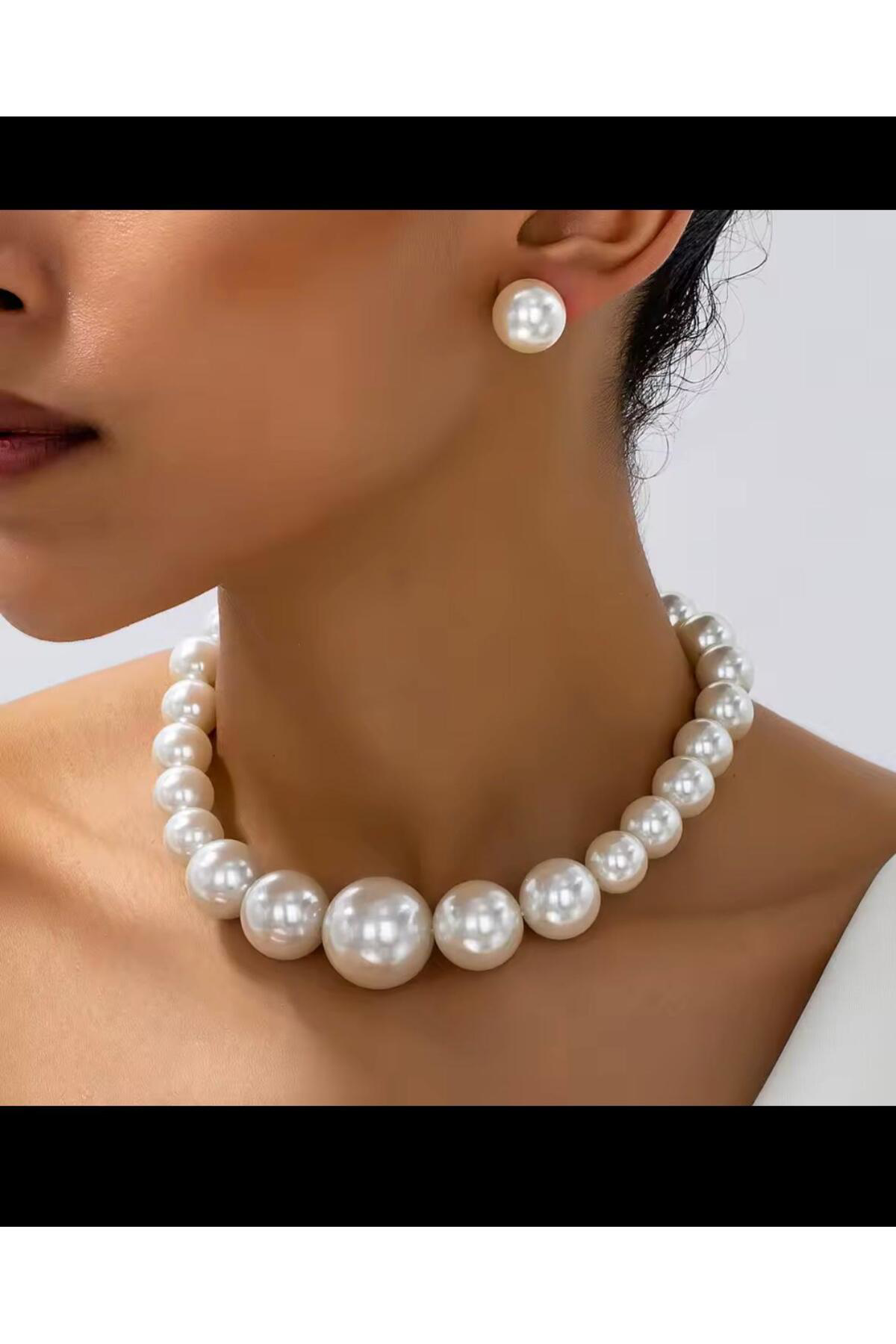 KREM RENGİ 1.KALİTE BÜYÜK İNCİLİ KADIN İNCİ KOLYE