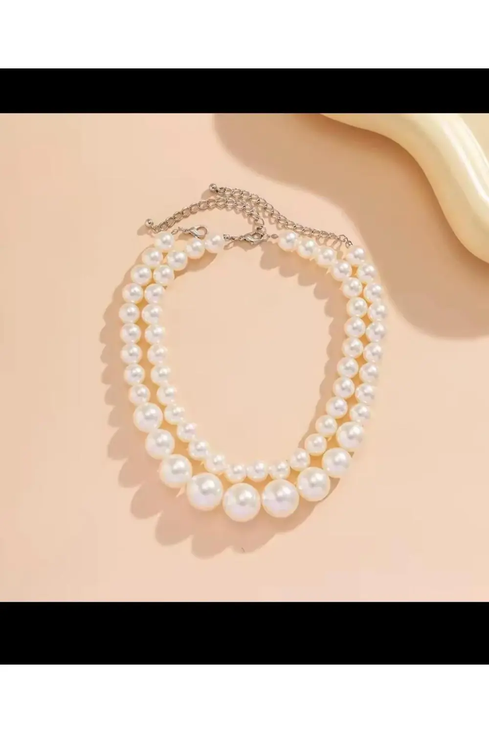 KREM RENGİ 1.KALİTE BÜYÜK İNCİLİ 2 Lİ KADIN KOLYE