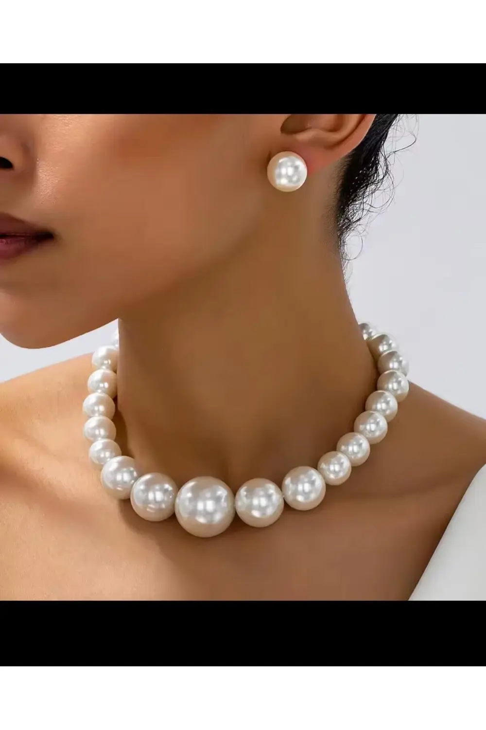 KREM RENGİ 1.KALİTE BÜYÜK İNCİLİ KADIN İNCİ KOLYE