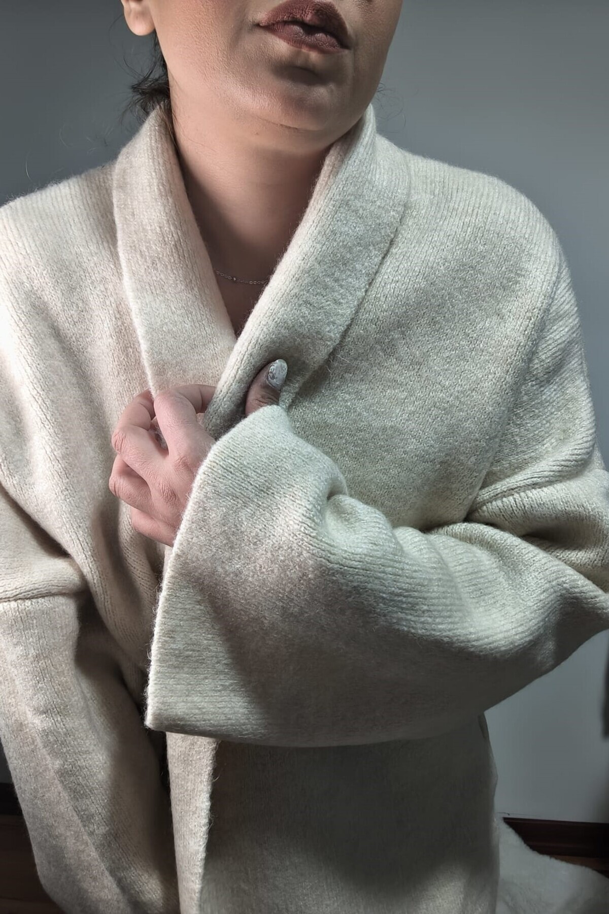 Madammmerry Krem Rengi Kalin Uzun Oversize Salaş Hirka