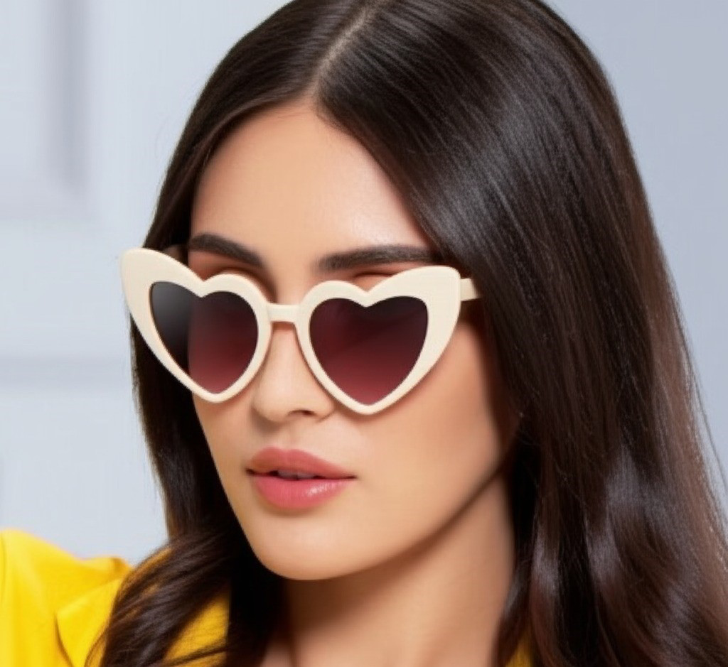 Krem  Renk Kalp Şekilli Parti Gözlüğü 15x5 cm Sevgililer Günü Öze