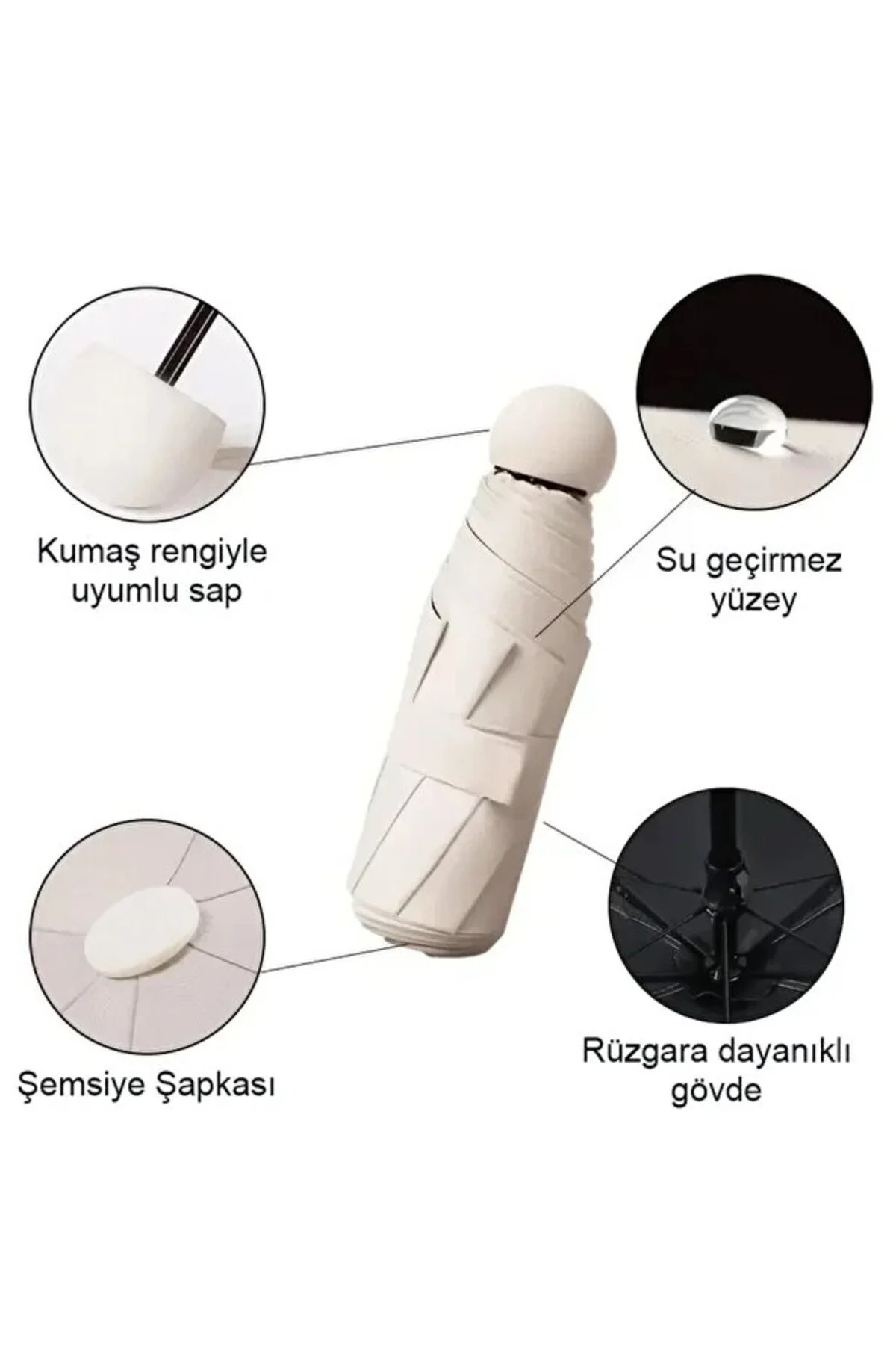 Krem Renk Katlanır Çanta İçi Lüks Şemsiye